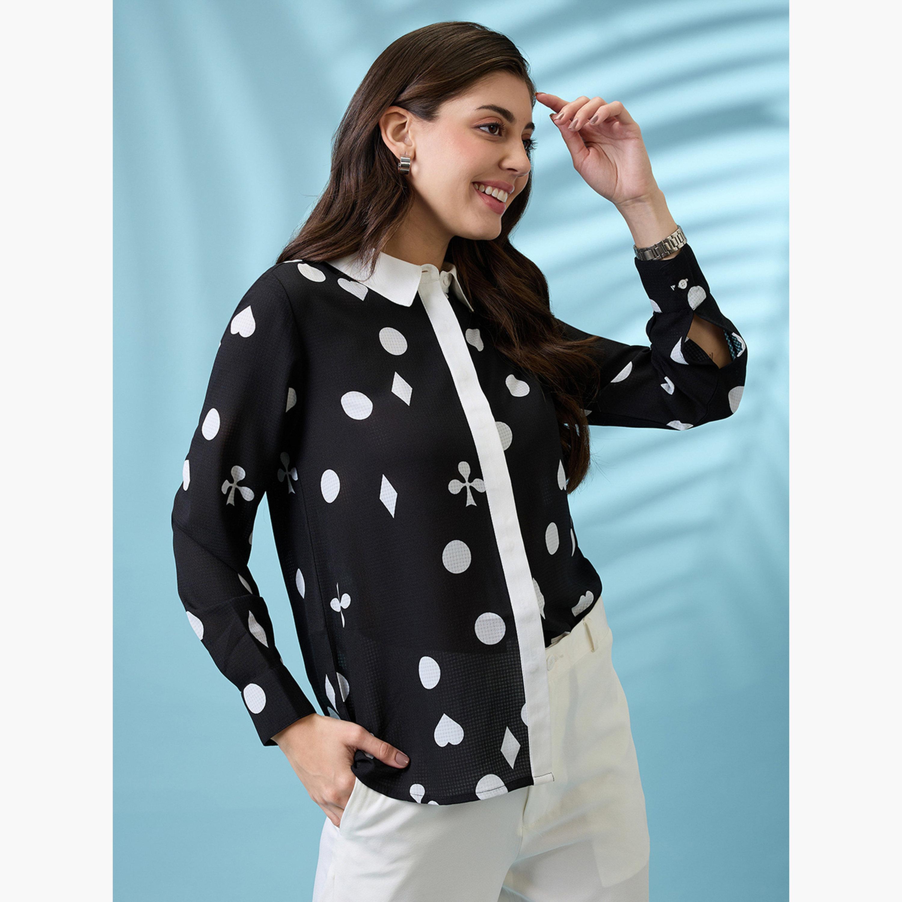 Globus X Styli Women Black Printed Buttoned Shirt-women-clothing-shirtsandblouses-shirts-image-5