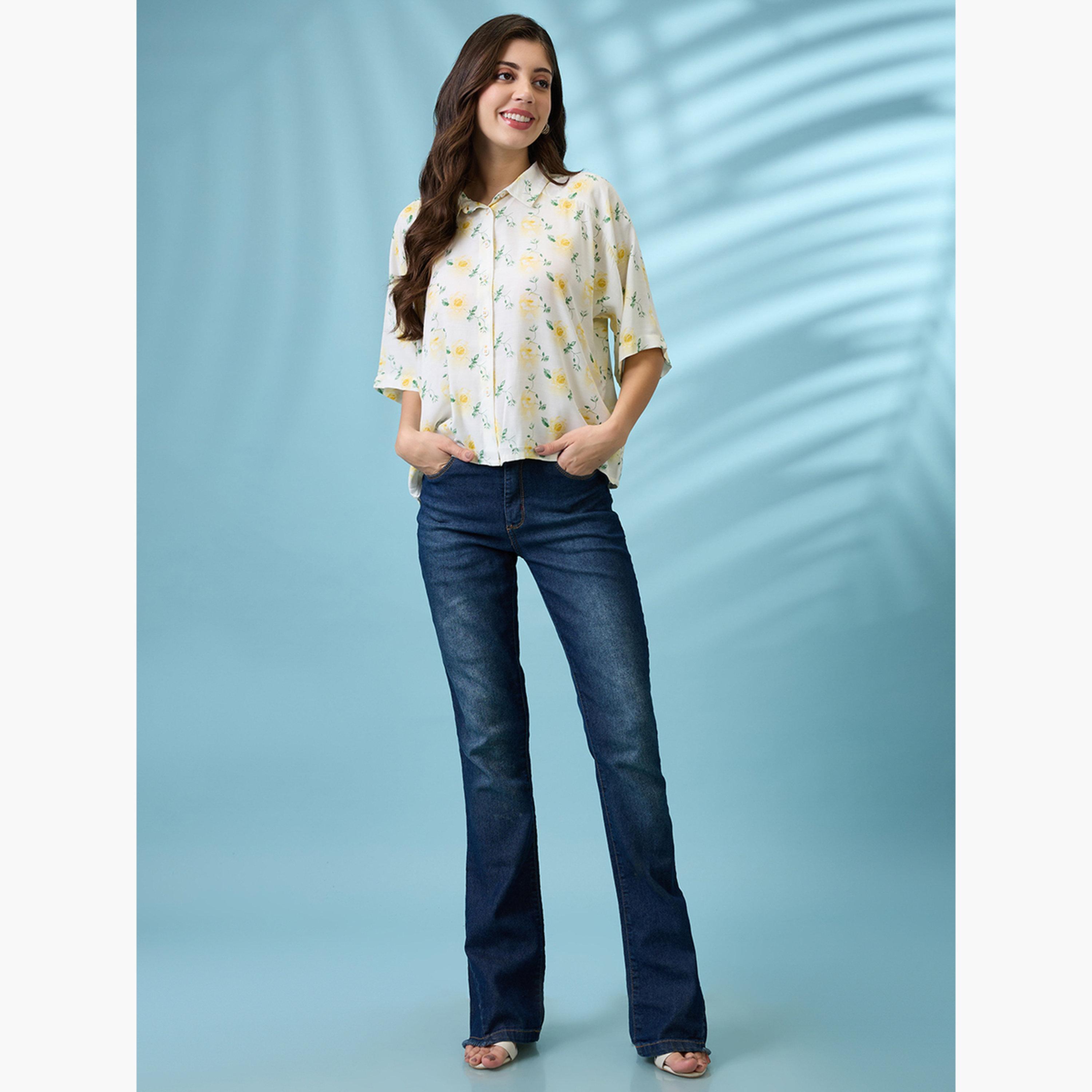 غلوبوس × ستايلي - قميص  لون اوف وايت بأكمام قصيرة وطبعة زهور للنساء-women-clothing-shirtsandblouses-shirts-image-2