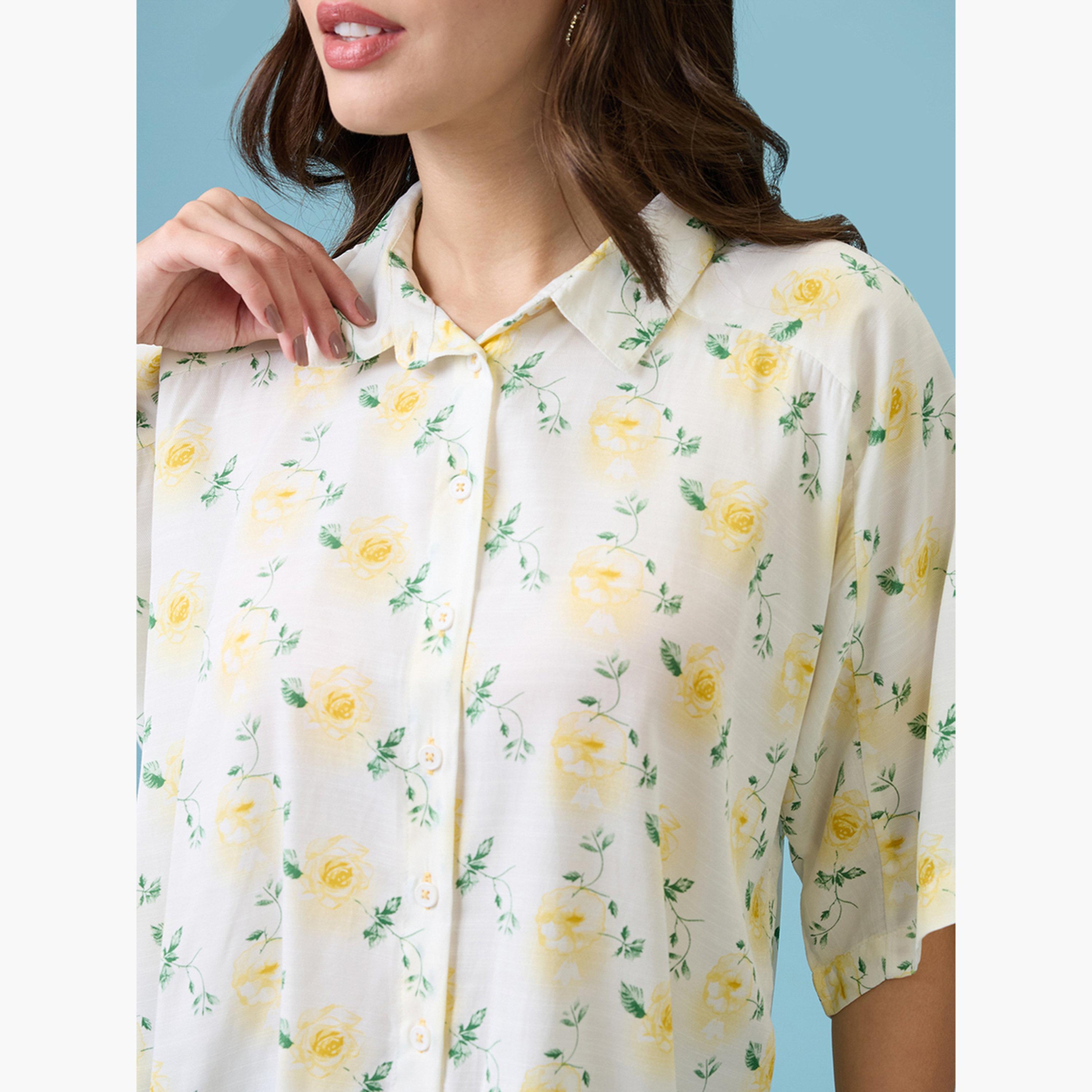 غلوبوس × ستايلي - قميص  لون اوف وايت بأكمام قصيرة وطبعة زهور للنساء-women-clothing-shirtsandblouses-shirts-image-4