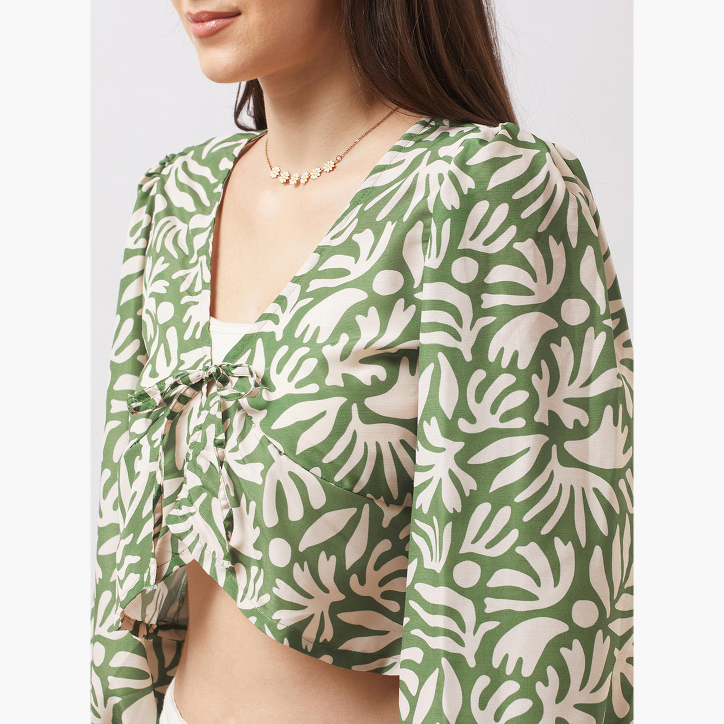 Globus X Styli Women Green Bishop Sleeves Abstract Print Top-women-clothing-tshirts-image-4