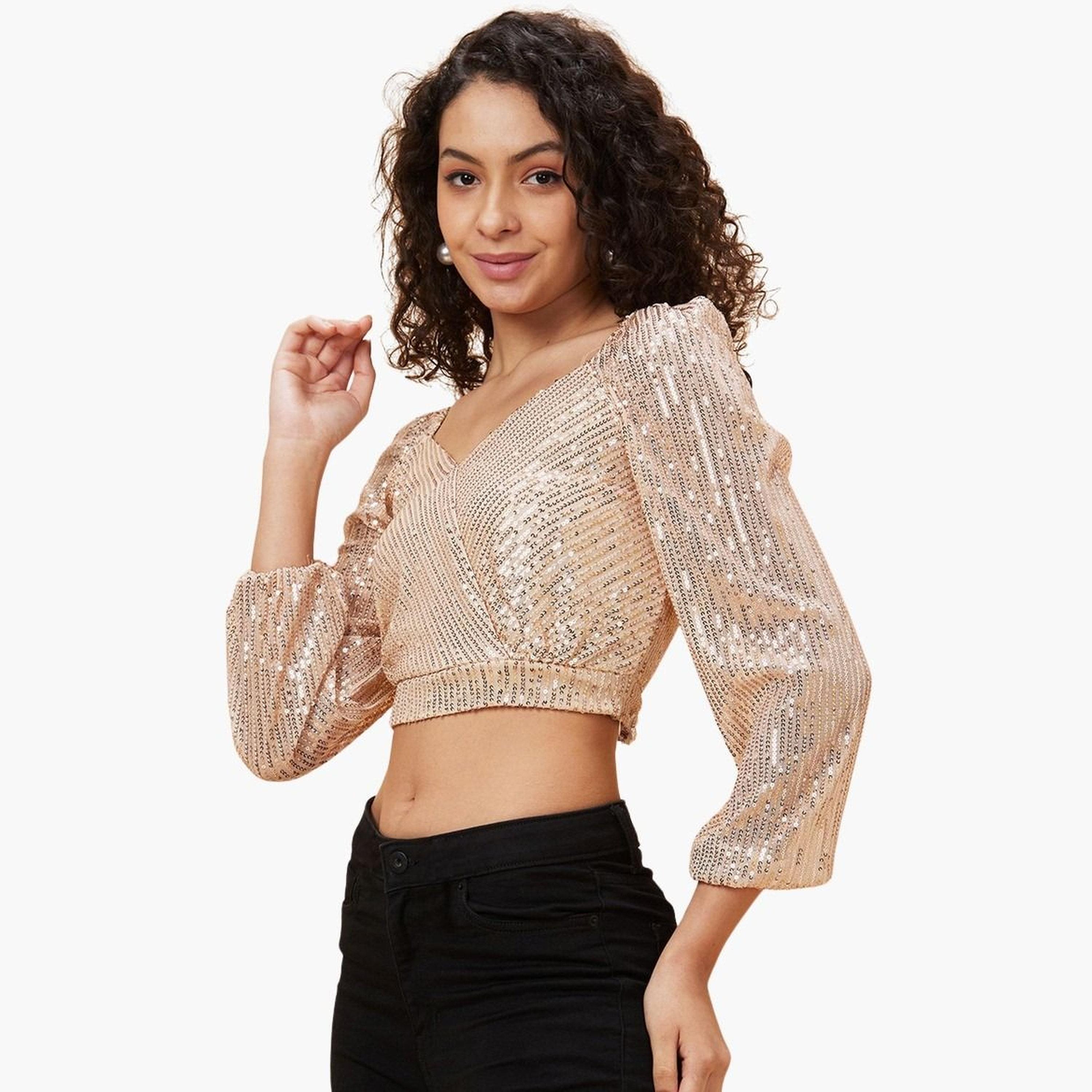 غلوبوس × ستايلي - بلوزة قصيرة مزينة على شكل قلب باللون البيج للنساء-women-clothing-tshirts-image-1