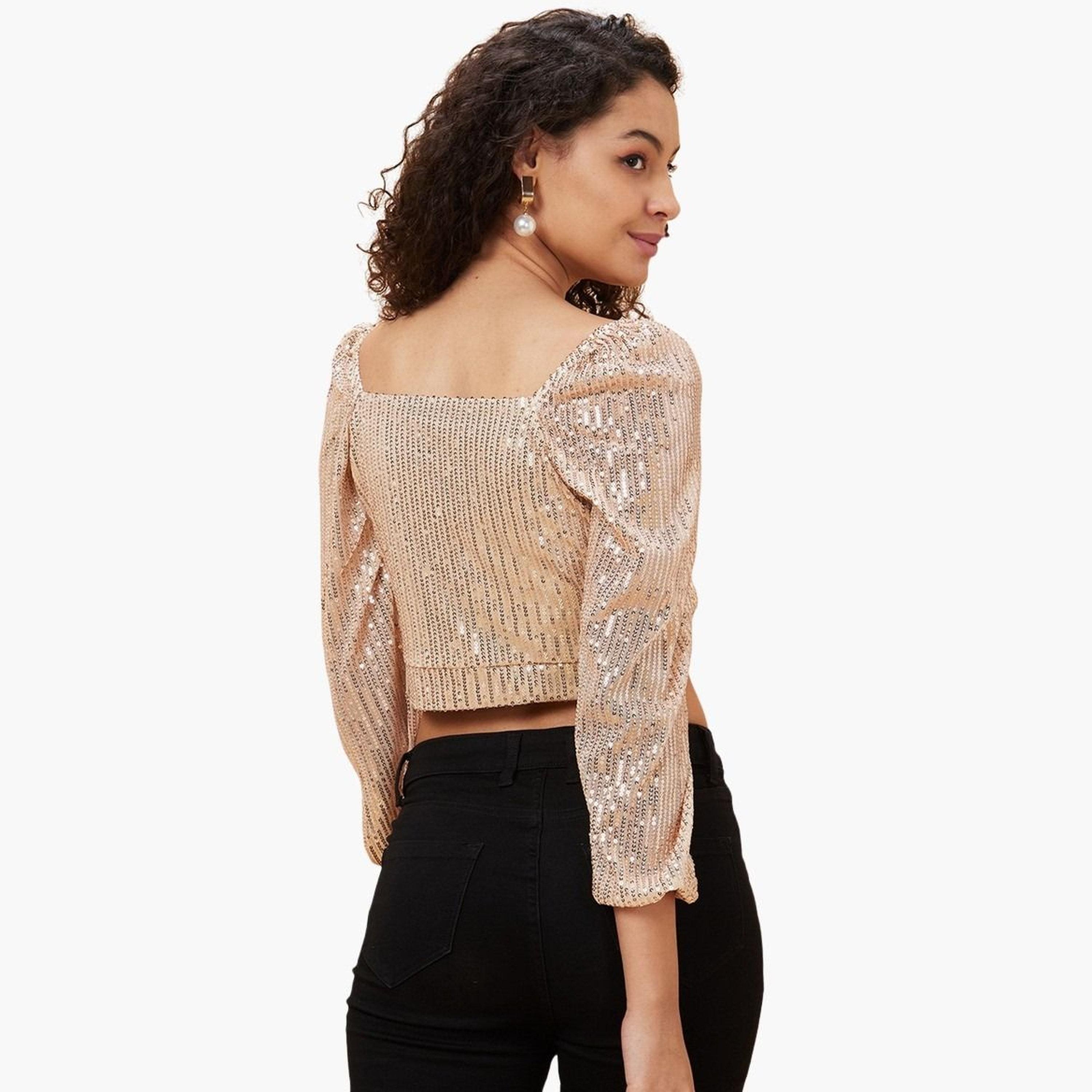 غلوبوس × ستايلي - بلوزة قصيرة مزينة على شكل قلب باللون البيج للنساء-women-clothing-tshirts-image-3