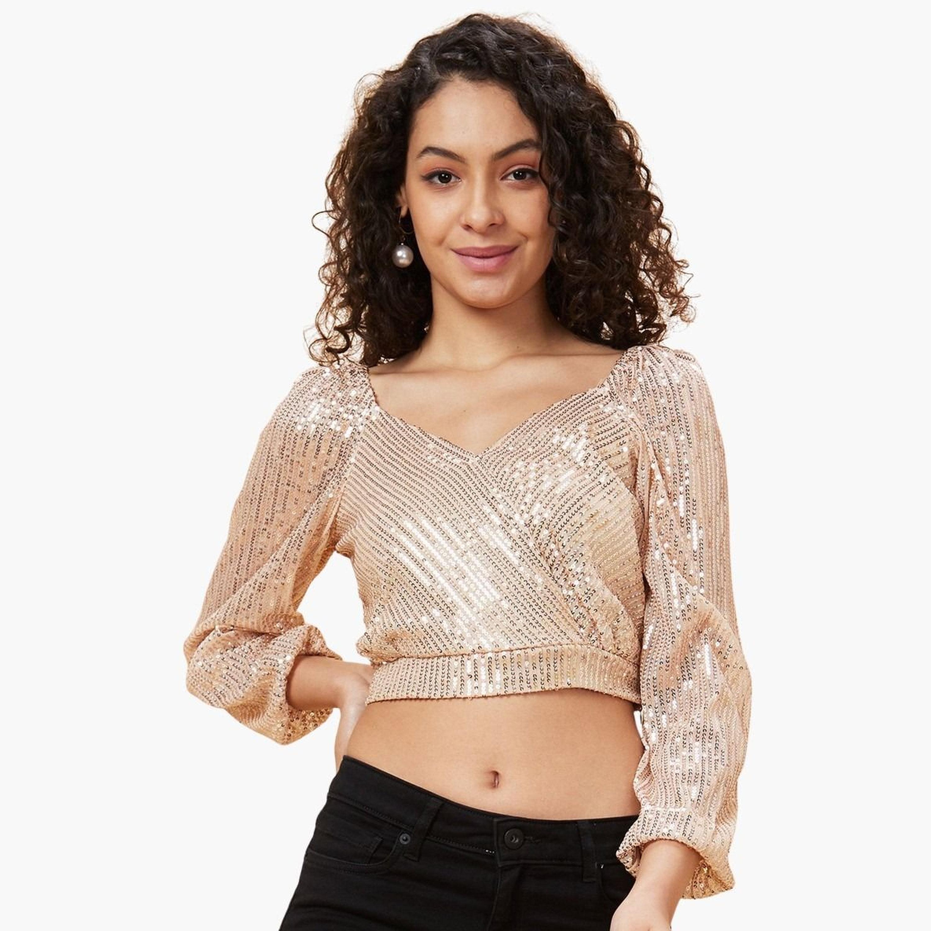 غلوبوس × ستايلي - بلوزة قصيرة مزينة على شكل قلب باللون البيج للنساء-women-clothing-tshirts-image-4