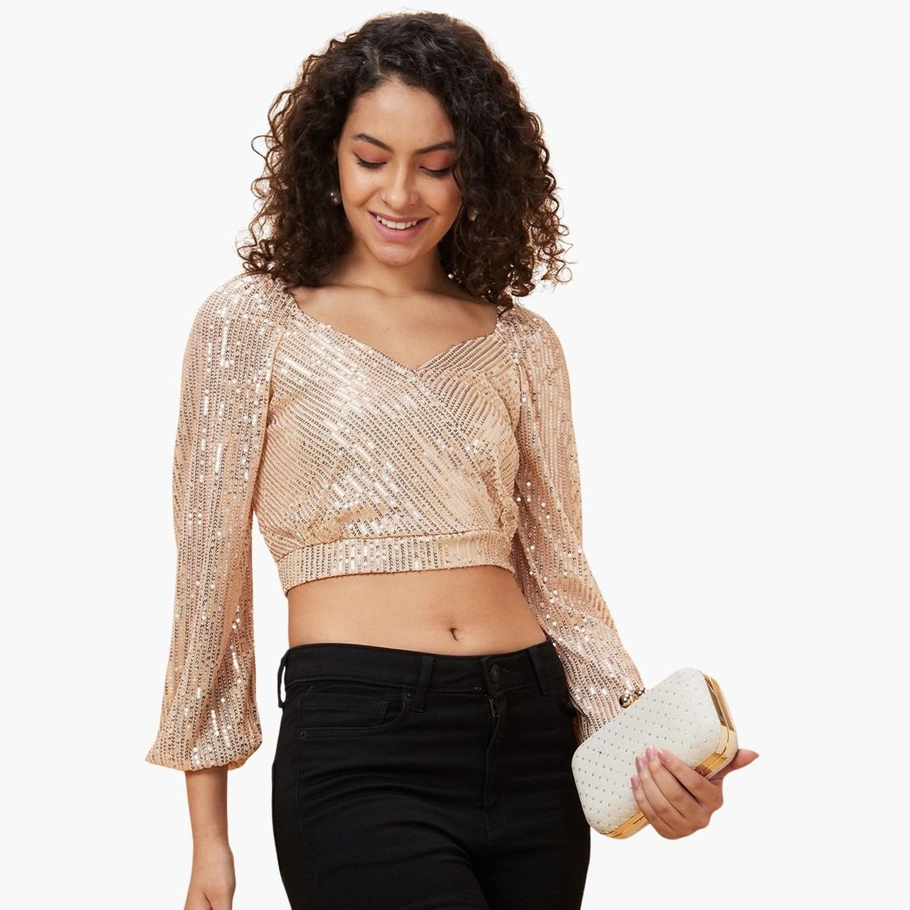 غلوبوس × ستايلي - بلوزة قصيرة مزينة على شكل قلب باللون البيج للنساء-women-clothing-tshirts-image-6