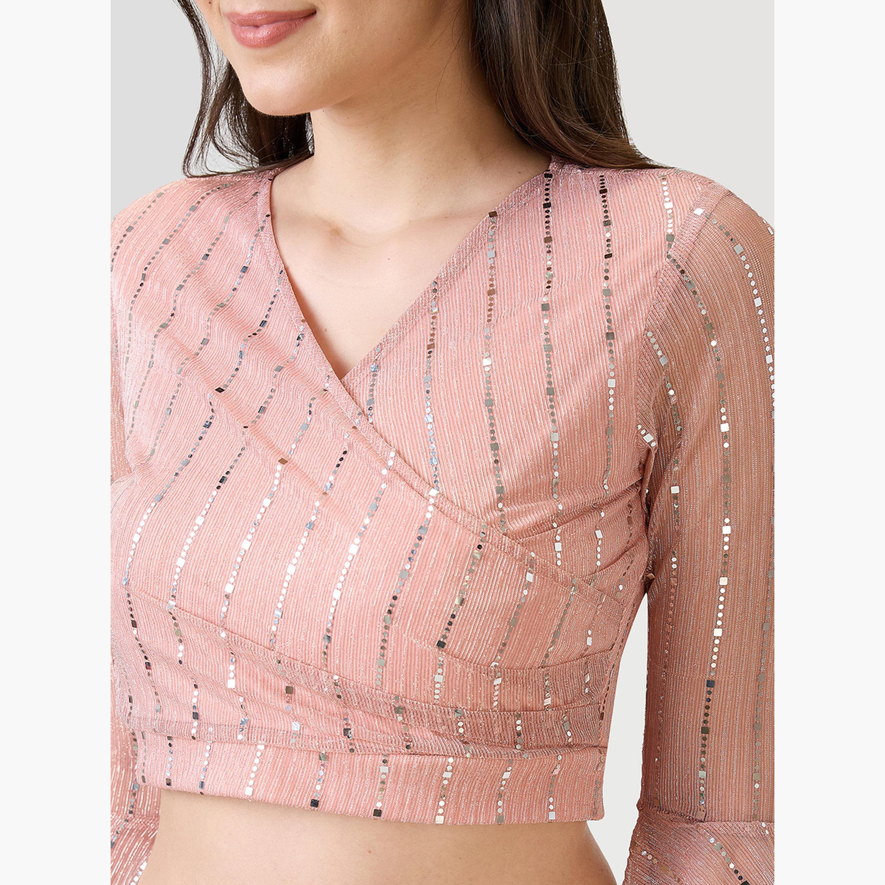 غلوبوس × ستايلي - بلوزة قصيرة وردية اللون بأكمام واسعة ومزينة للنساء-women-clothing-tshirts-image-4