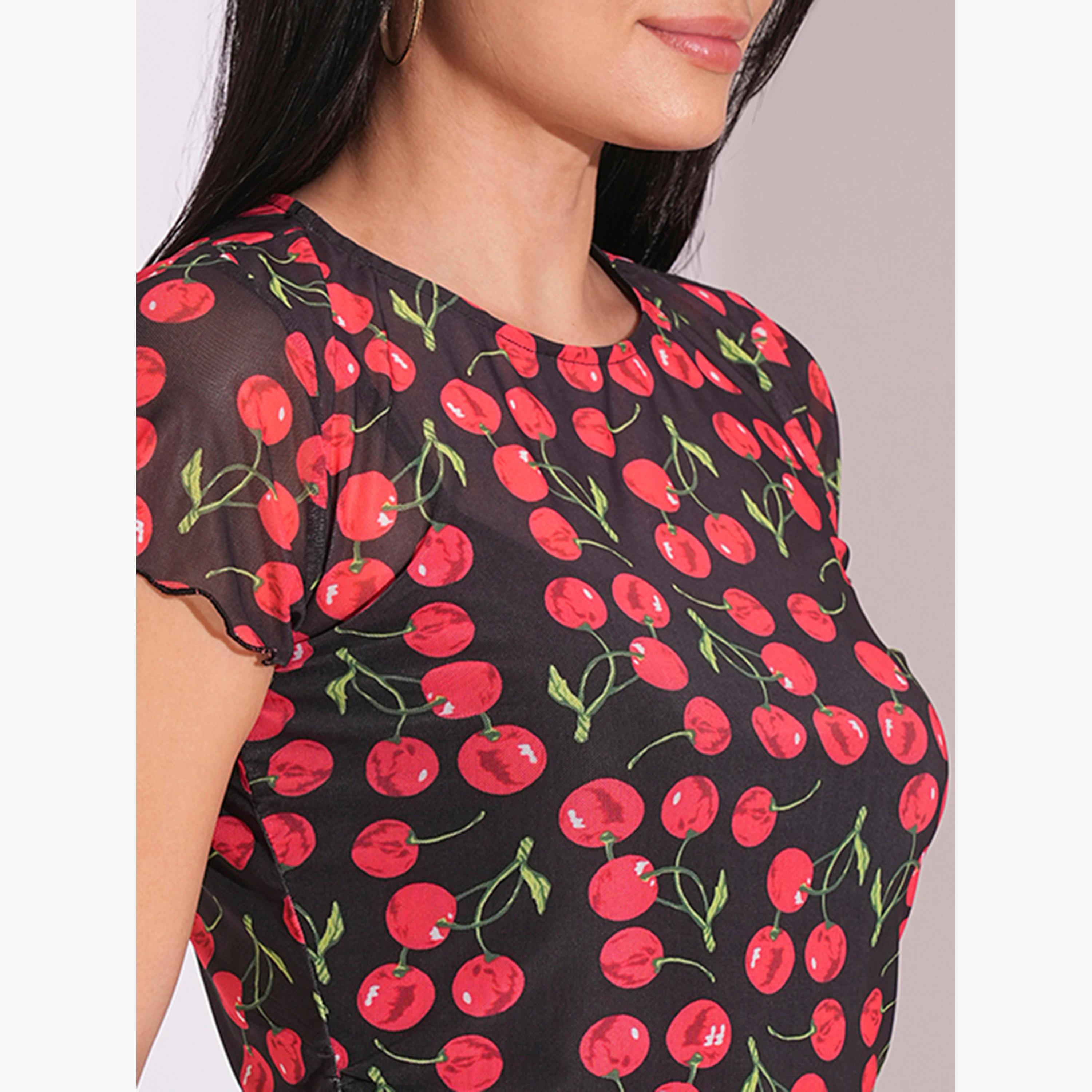 غلوبوس × ستايلي - بلوزة سوداء بأكمام قصيرة وطبعة جرافيكية للنساء-women-clothing-tshirts-image-4