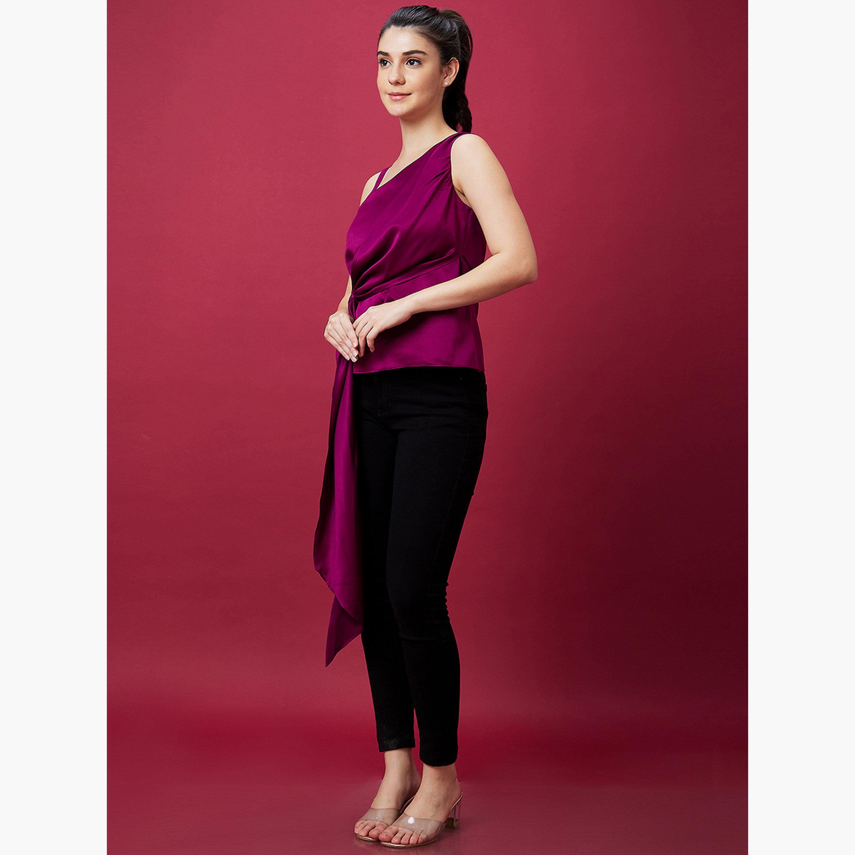غلوبوص × ستايلي - بلوزة نسائية ذات أشرطة بلون النبيذ وكتف واحد-women-clothing-shirtsandblouses-blouses-image-3