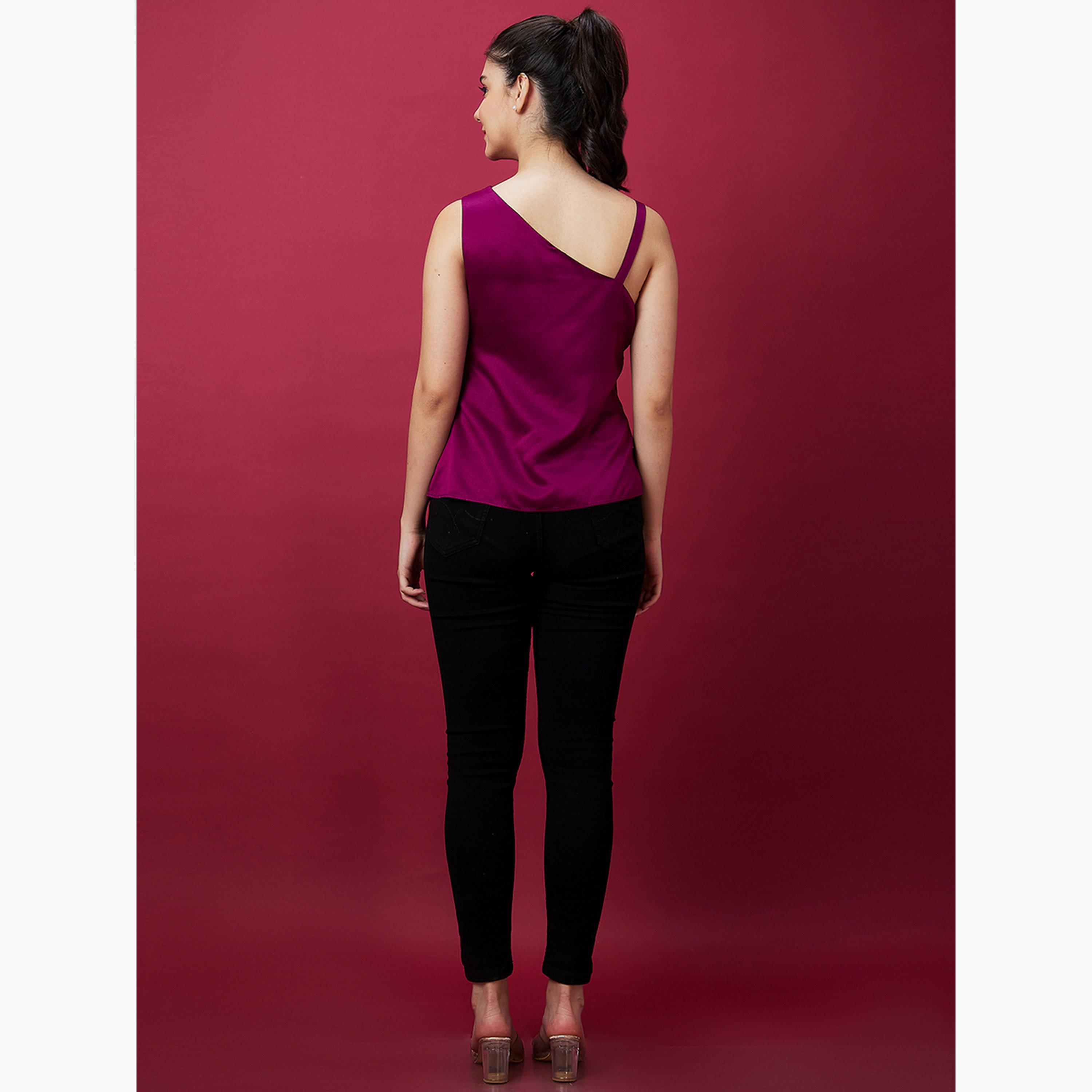 Globus X Styli Women Wine Strappy One Shoulder Top-women-clothing-shirtsandblouses-blouses-image-4