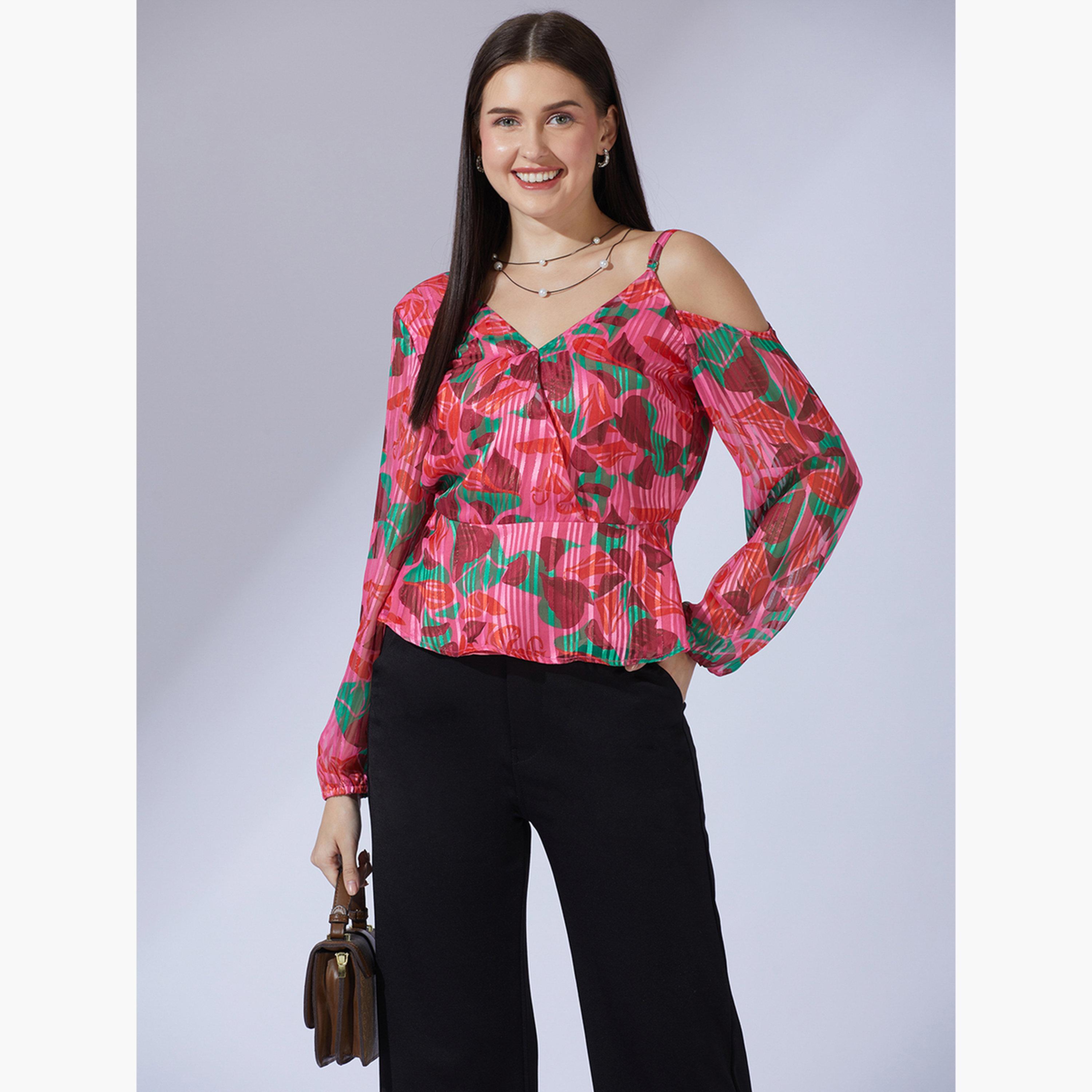 Globus X Styli Women Pink Abstract Print One Shoulder Top-women-clothing-shirtsandblouses-blouses-image-1