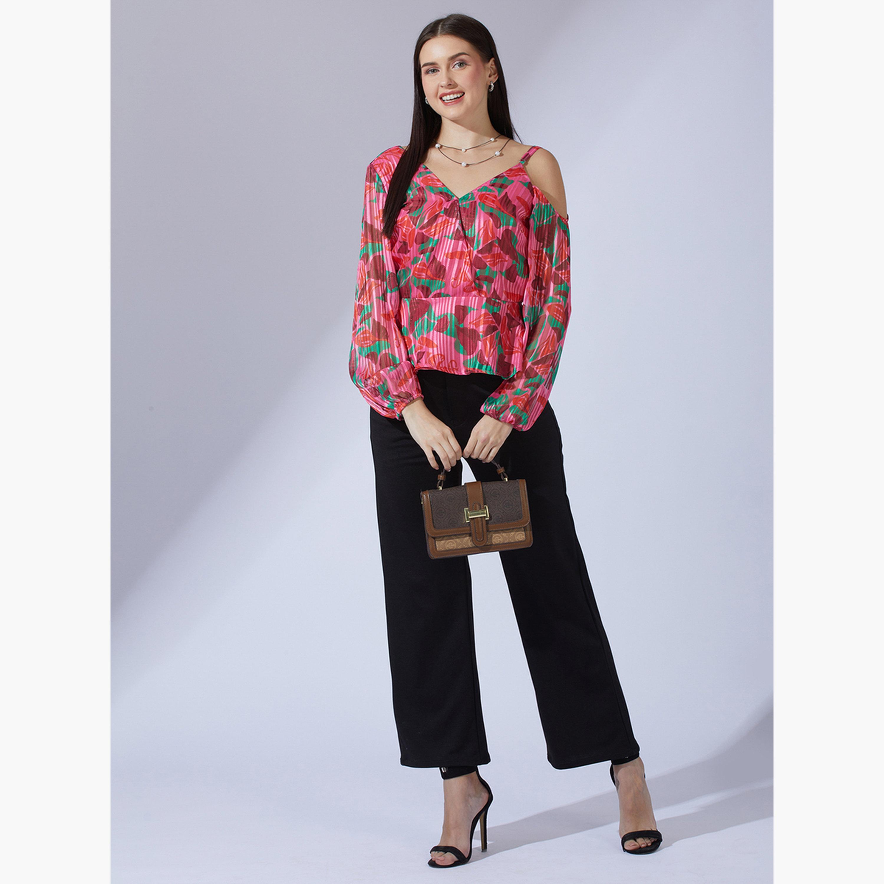 Globus X Styli Women Pink Abstract Print One Shoulder Top-women-clothing-shirtsandblouses-blouses-image-2