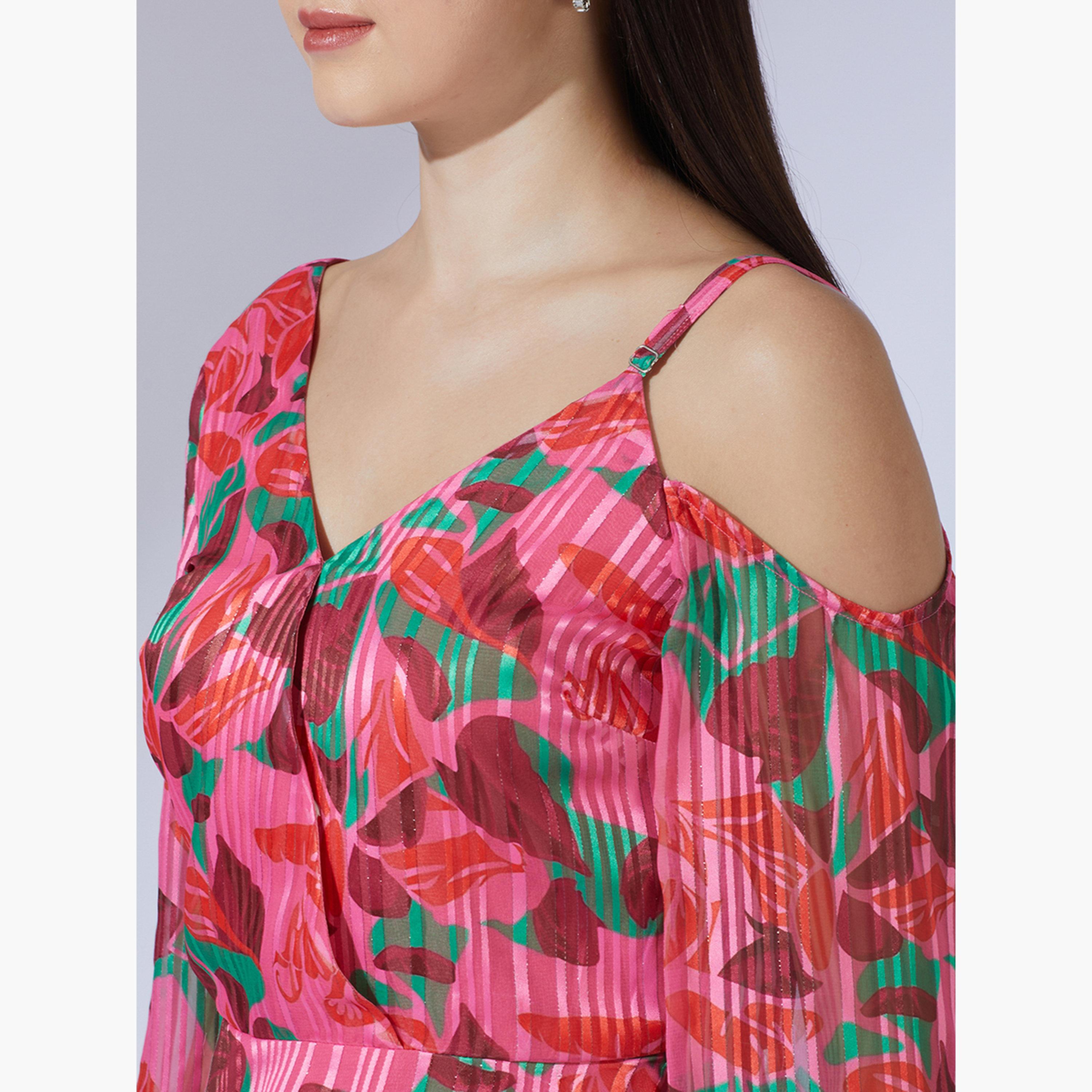 غلوبوص × ستايلي - بلوزة نسائية وردية اللون بكتف واحد مطبوعة تجريدية-women-clothing-shirtsandblouses-blouses-image-4