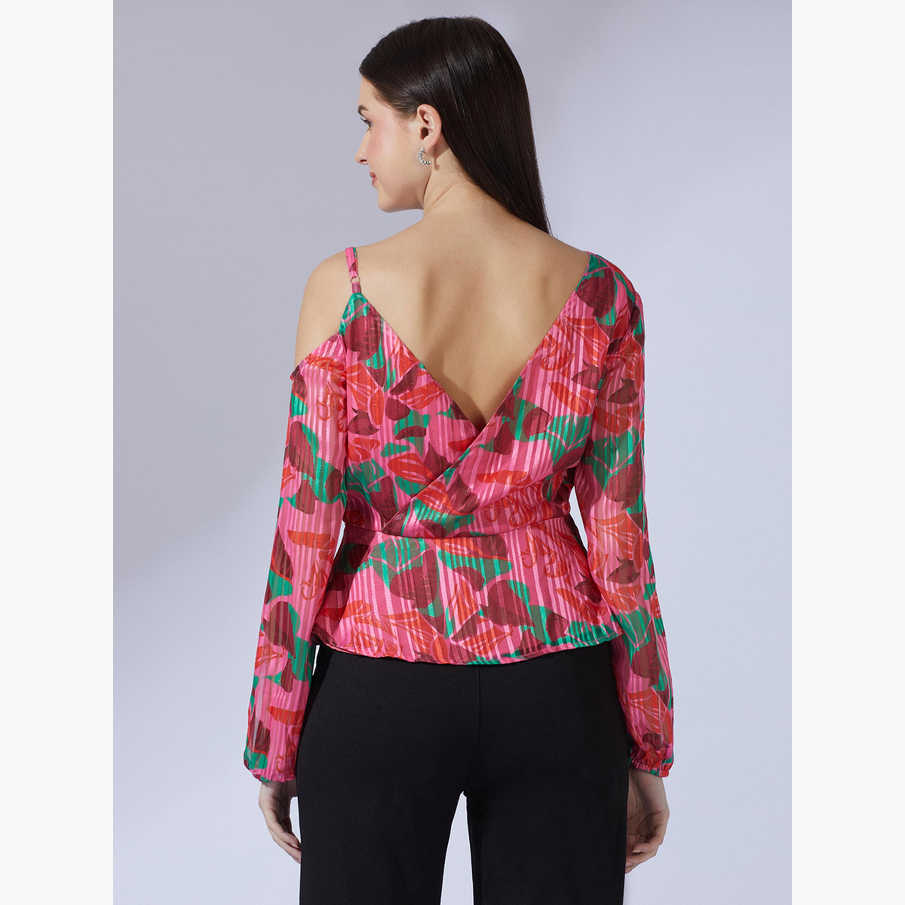 Globus X Styli Women Pink Abstract Print One Shoulder Top-women-clothing-shirtsandblouses-blouses-image-5