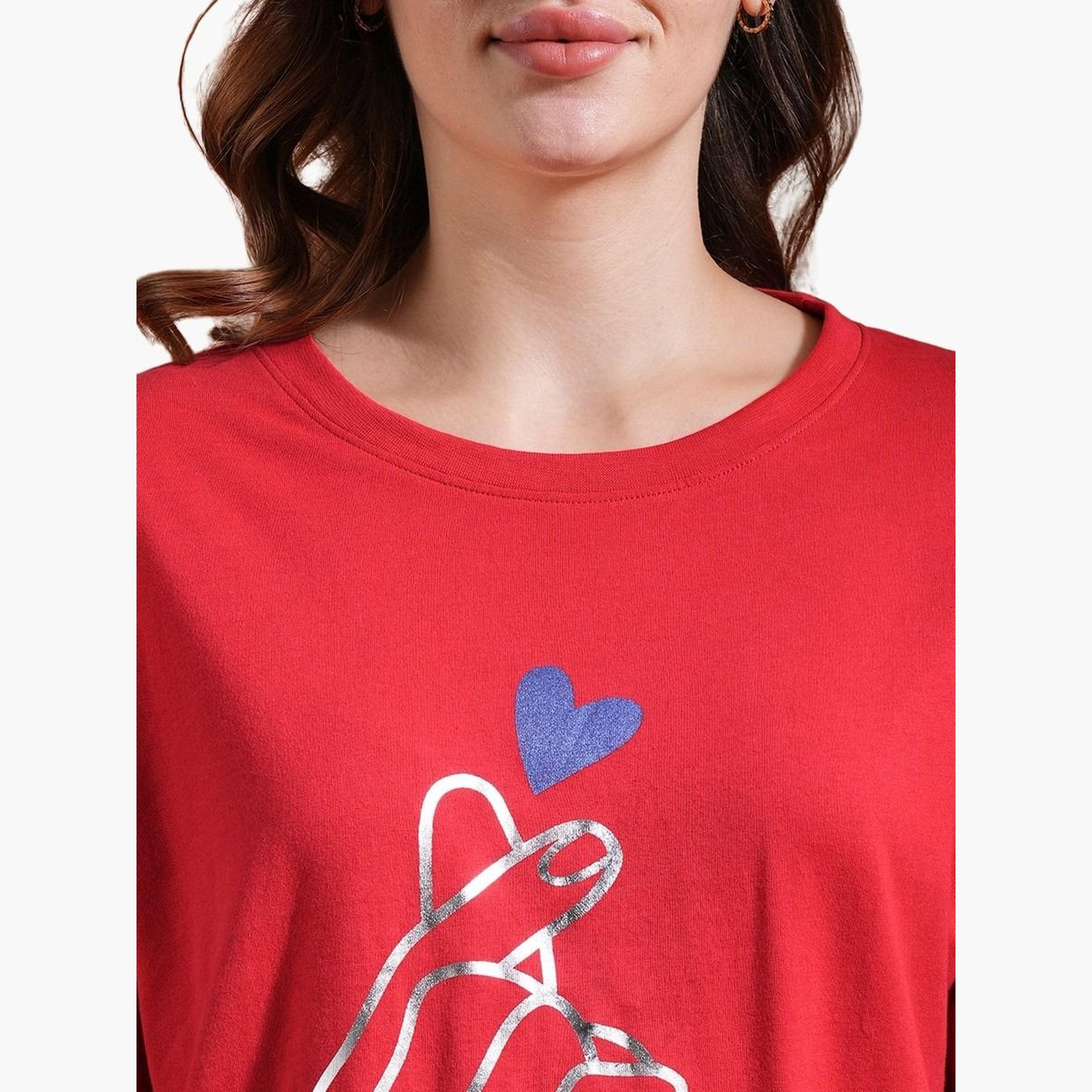Globus X Styli Women Red Graphic Printed Oversized Crop T-Shirt-women-clothing-tshirts-image-4