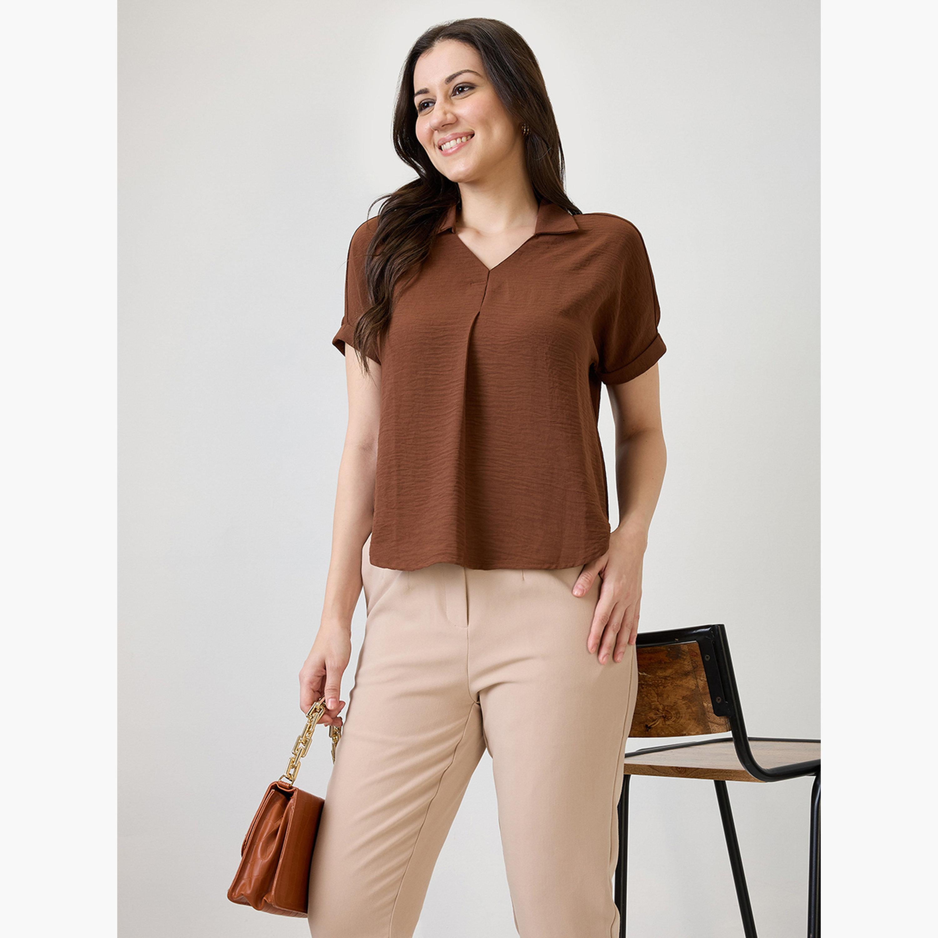 Globus X Styli Brown Short Sleeve Top-women-clothing-shirtsandblouses-blouses-image-1