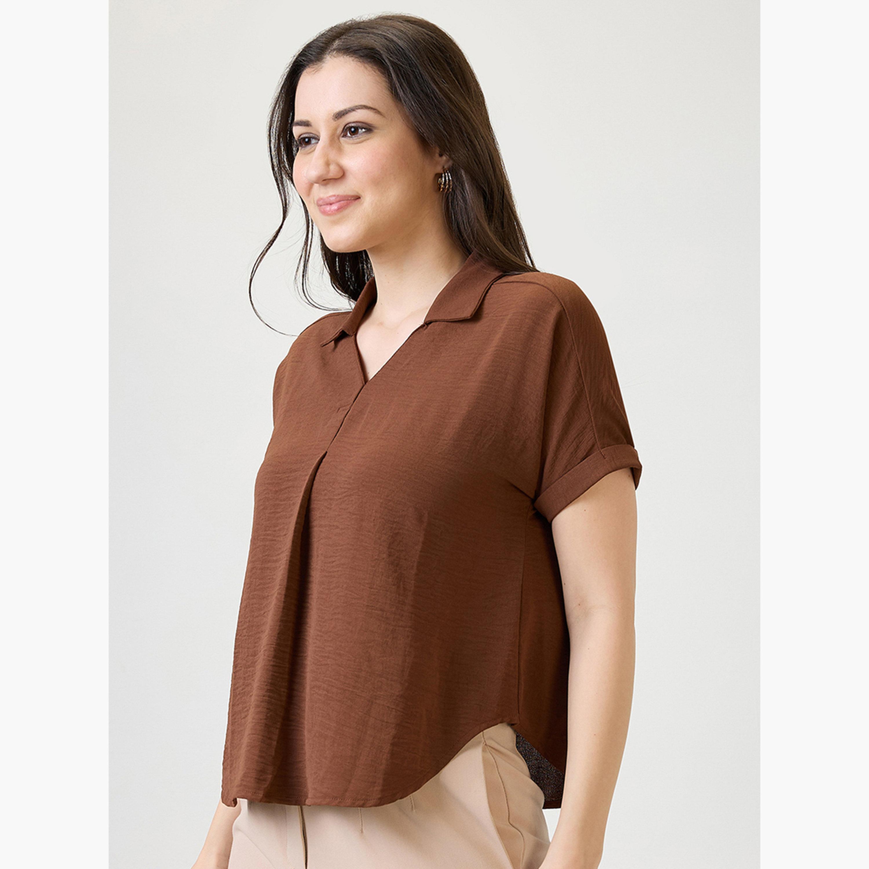 Globus X Styli Brown Short Sleeve Top-women-clothing-shirtsandblouses-blouses-image-4