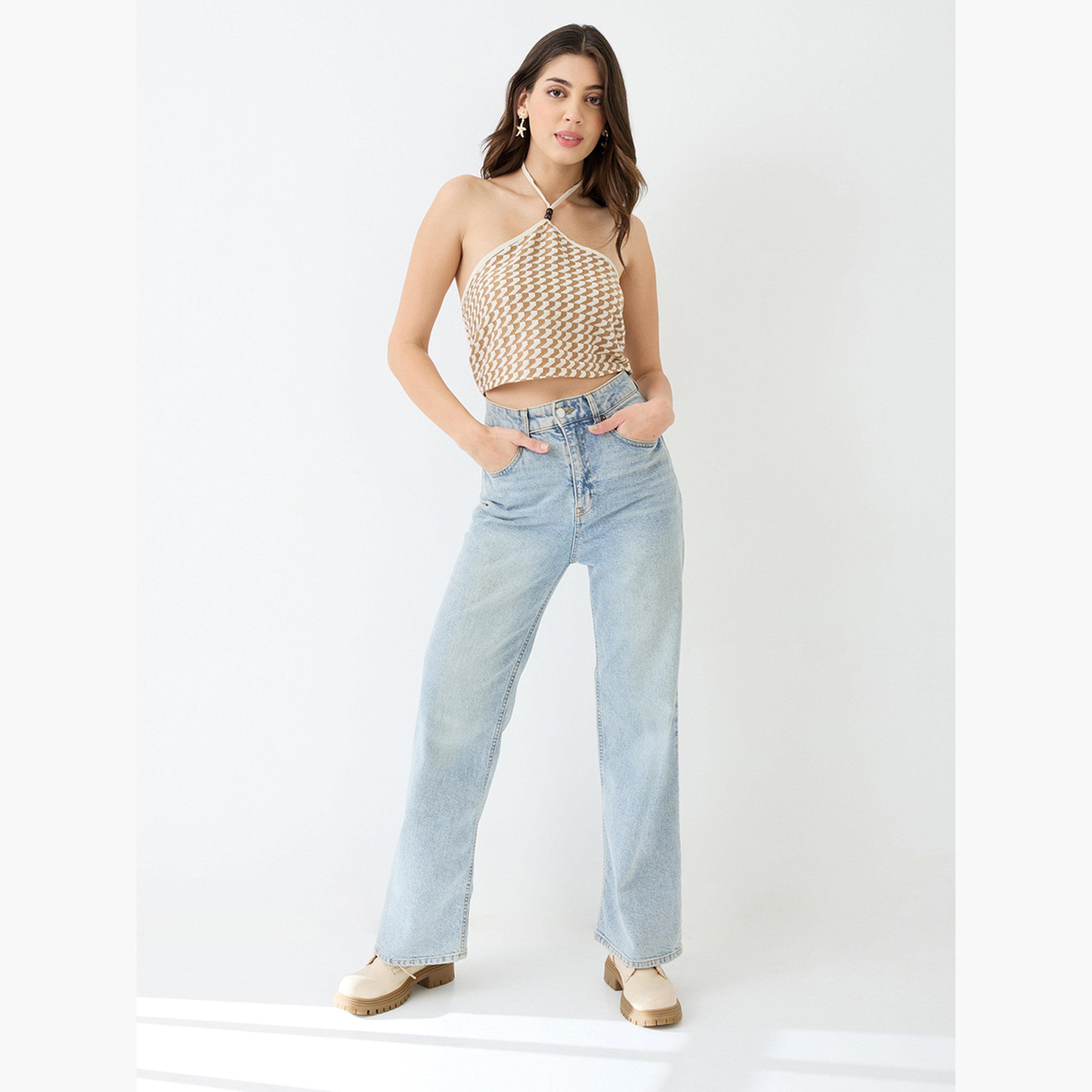 Globus X Styli Women Brown Halter Neck Crochet Crop Top-women-clothing-tshirts-image-2