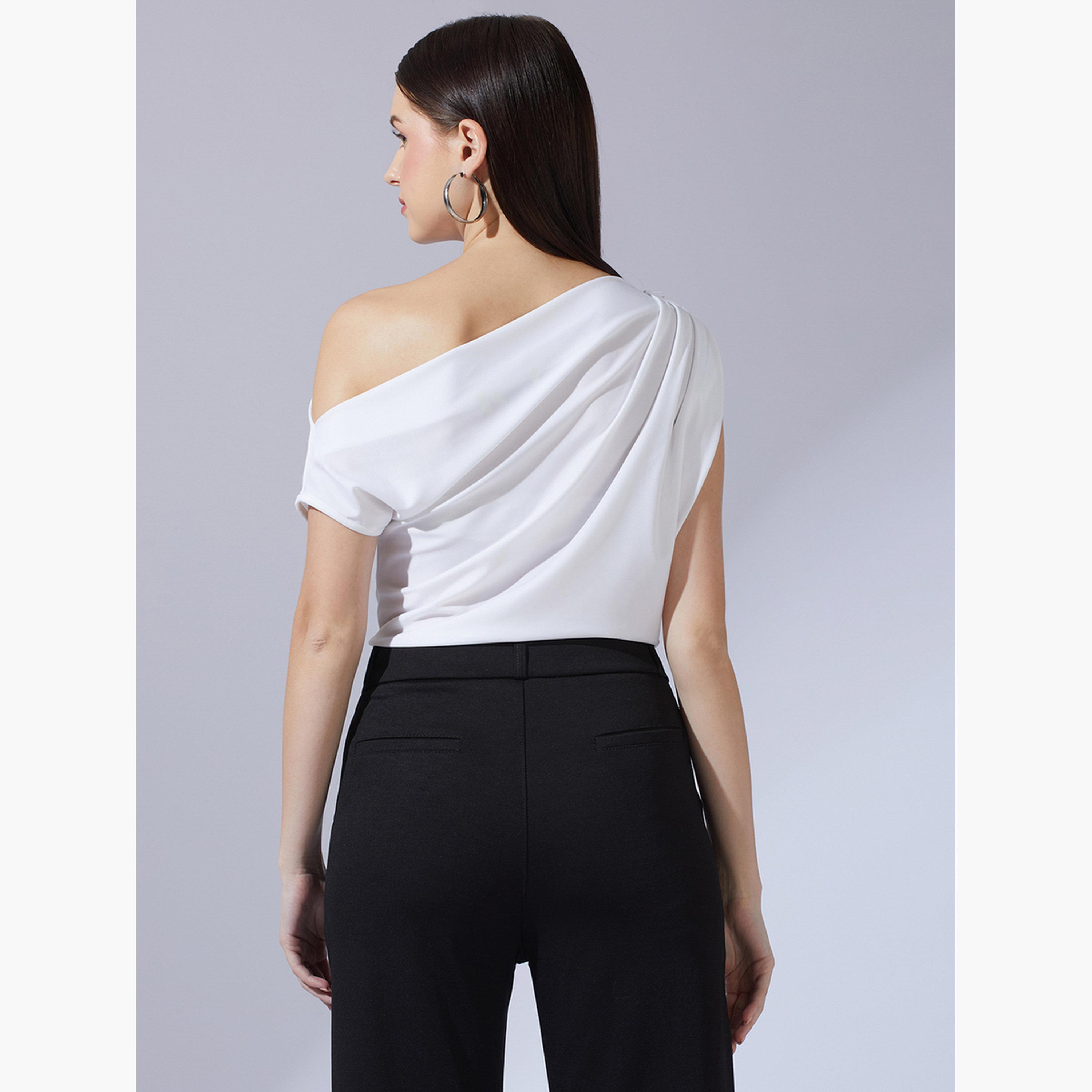 غلوبوس × ستايلي - بلوزة بيضاء بدون أكمام بكتف واحد للنساء-women-clothing-tshirts-image-3