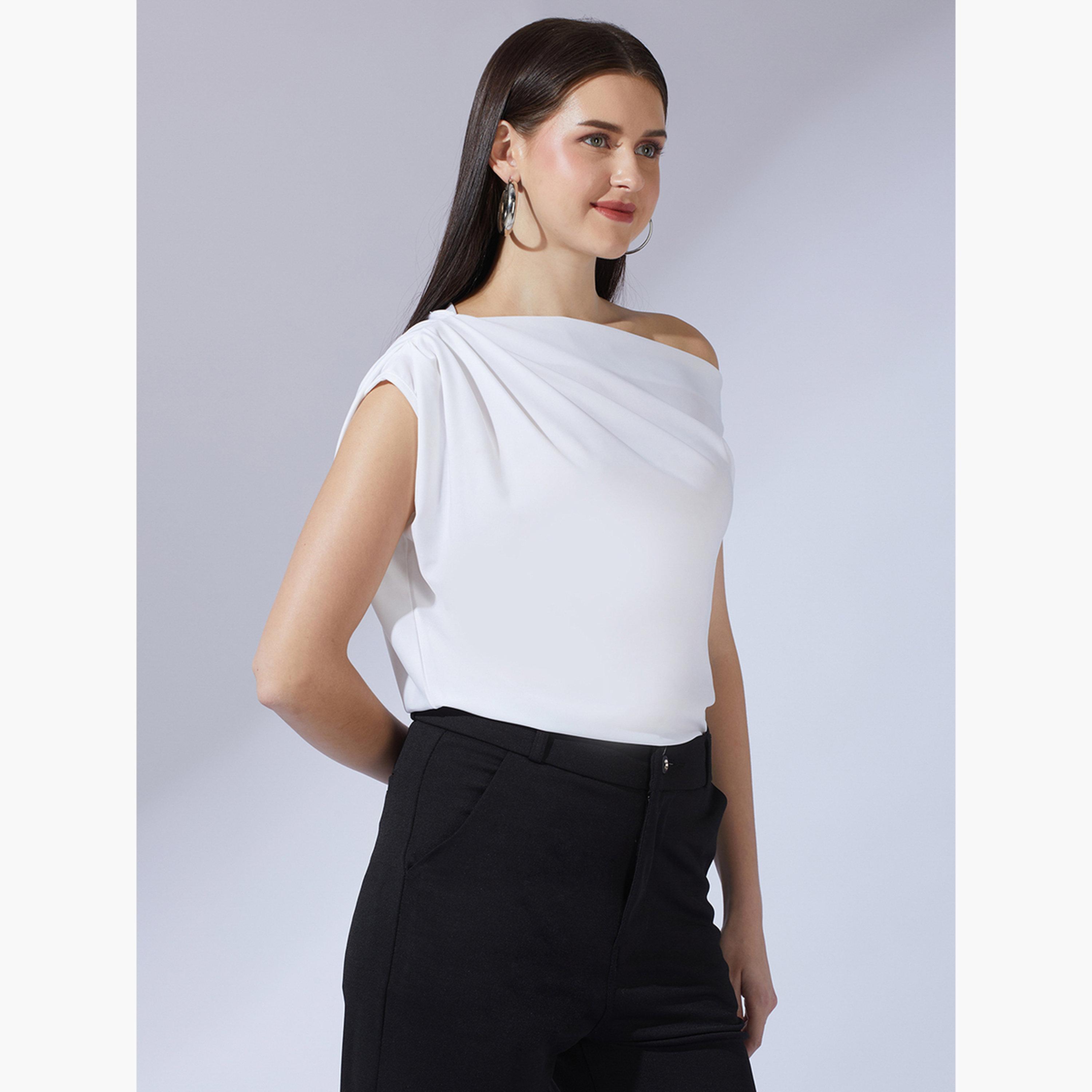 غلوبوس × ستايلي - بلوزة بيضاء بدون أكمام بكتف واحد للنساء-women-clothing-tshirts-image-5