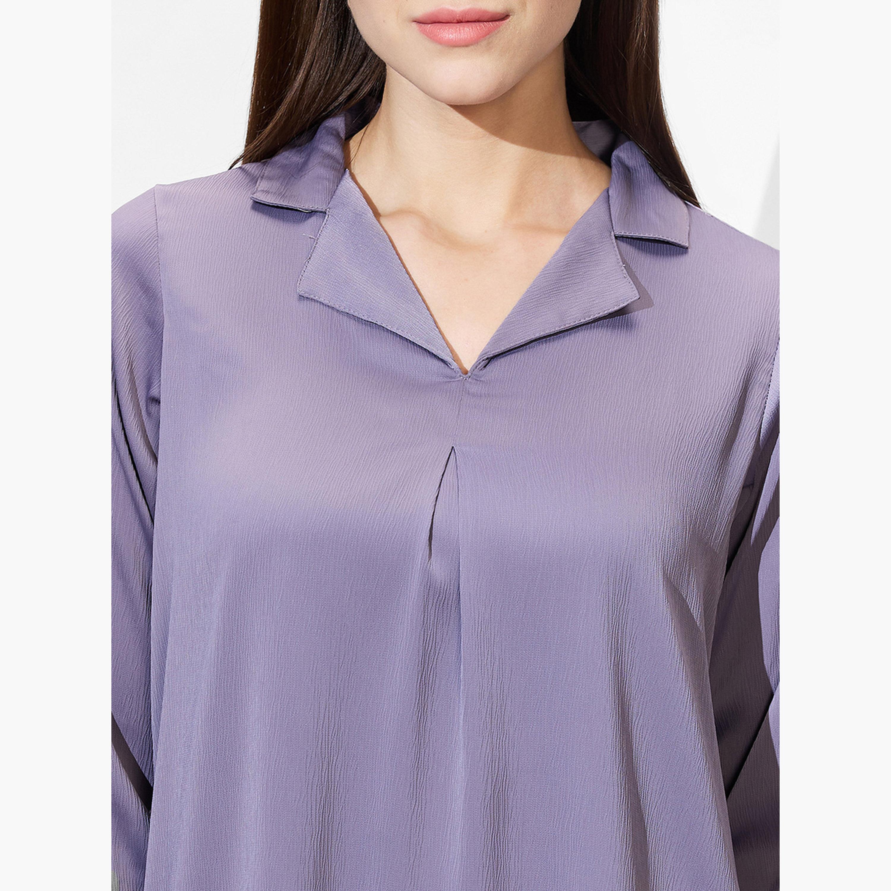 Globus X Styli Women Mauve Roll Up Sleeves Satin Top-women-clothing-tshirts-image-4