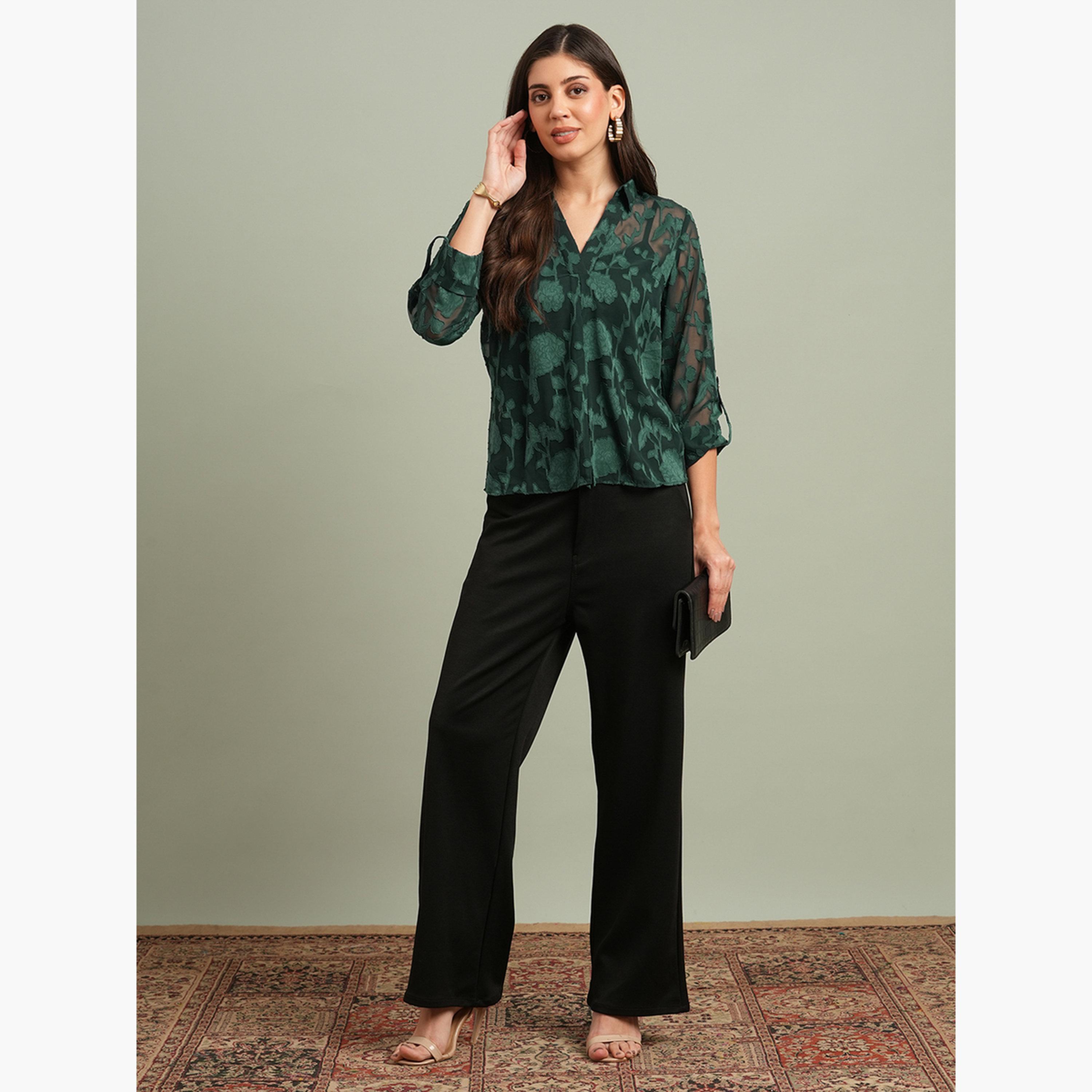 Globus X Styli Emerald Green Floral Long Sleeve Top-women-clothing-shirtsandblouses-blouses-image-2