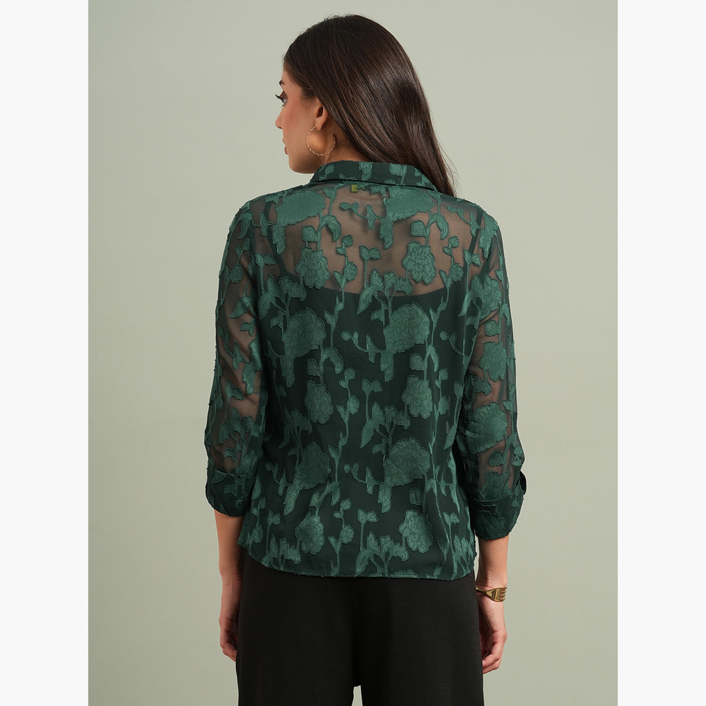 Globus X Styli Emerald Green Floral Long Sleeve Top-women-clothing-shirtsandblouses-blouses-image-3