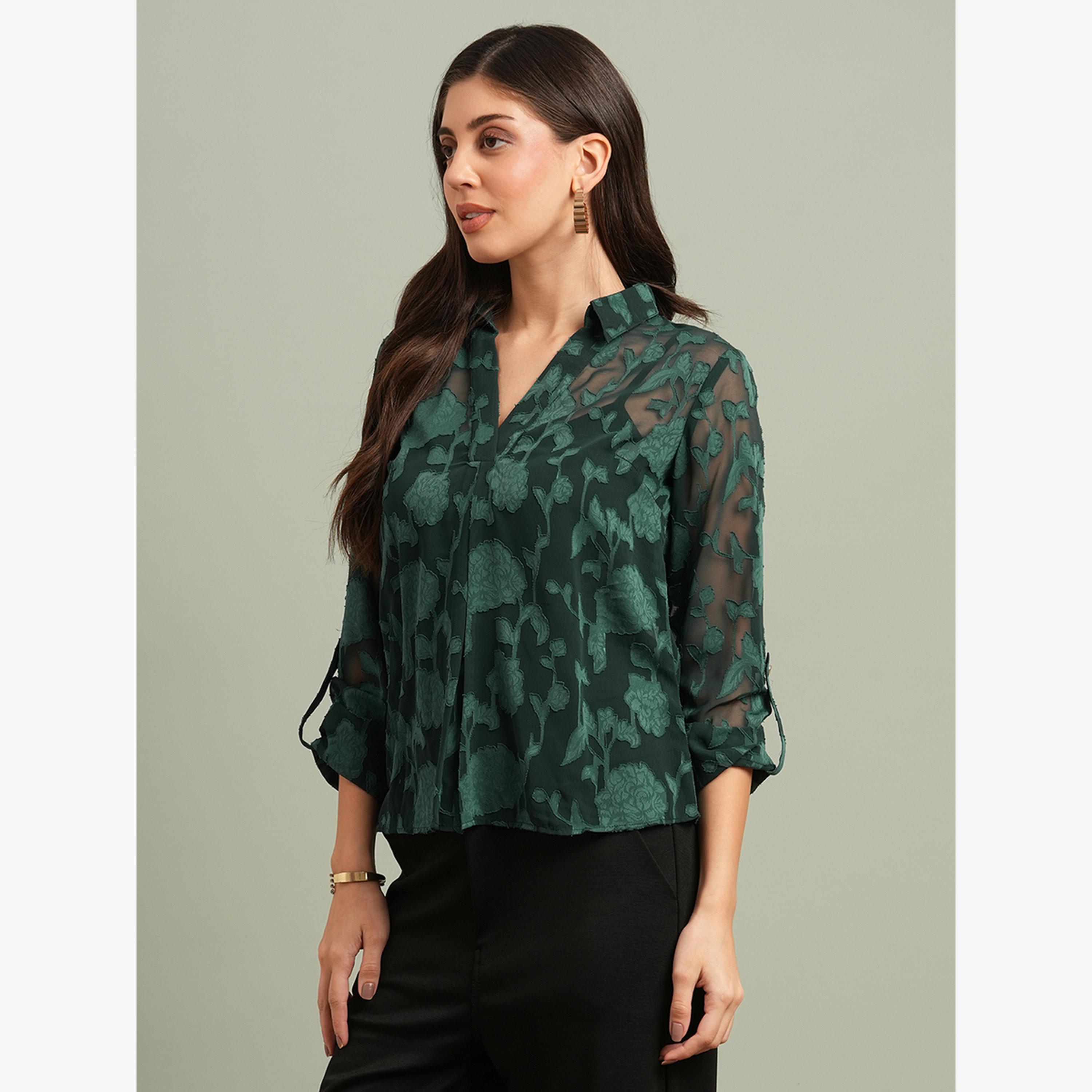 Globus X Styli Emerald Green Floral Long Sleeve Top-women-clothing-shirtsandblouses-blouses-image-4