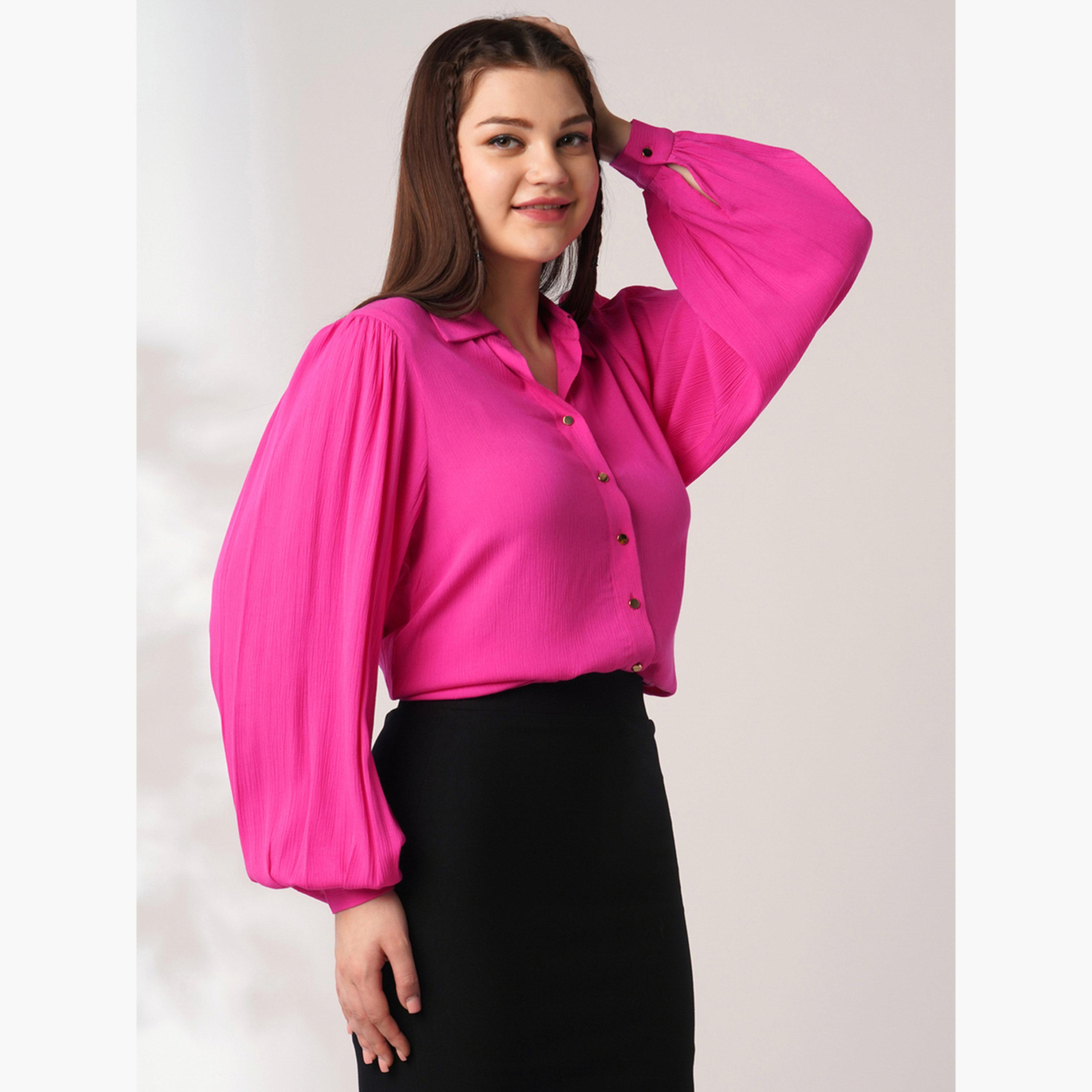 Globus X Styli Women Pink Balloon Sleeves Buttoned Shirt-women-clothing-shirtsandblouses-shirts-image-1