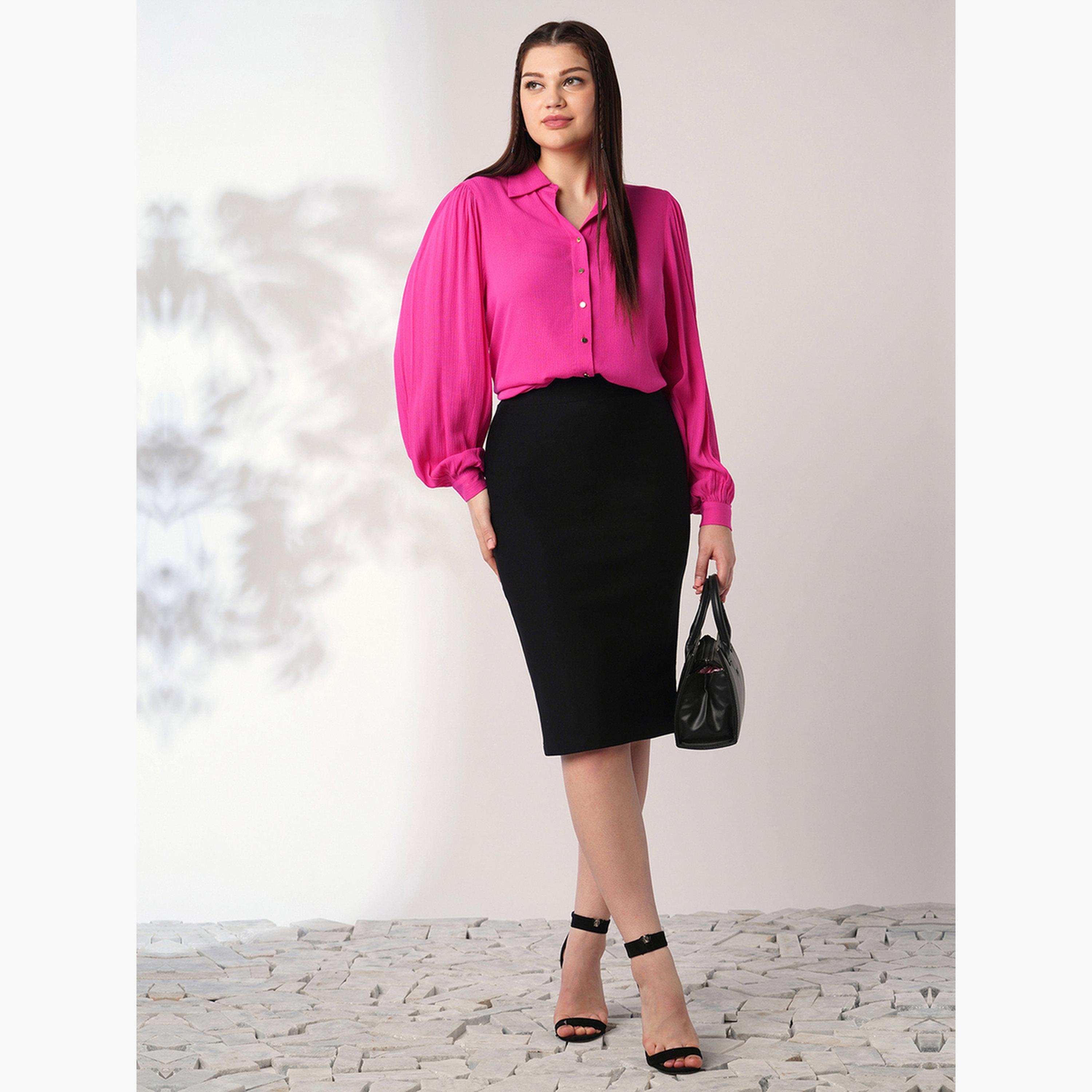 Globus X Styli Women Pink Balloon Sleeves Buttoned Shirt-women-clothing-shirtsandblouses-shirts-image-2