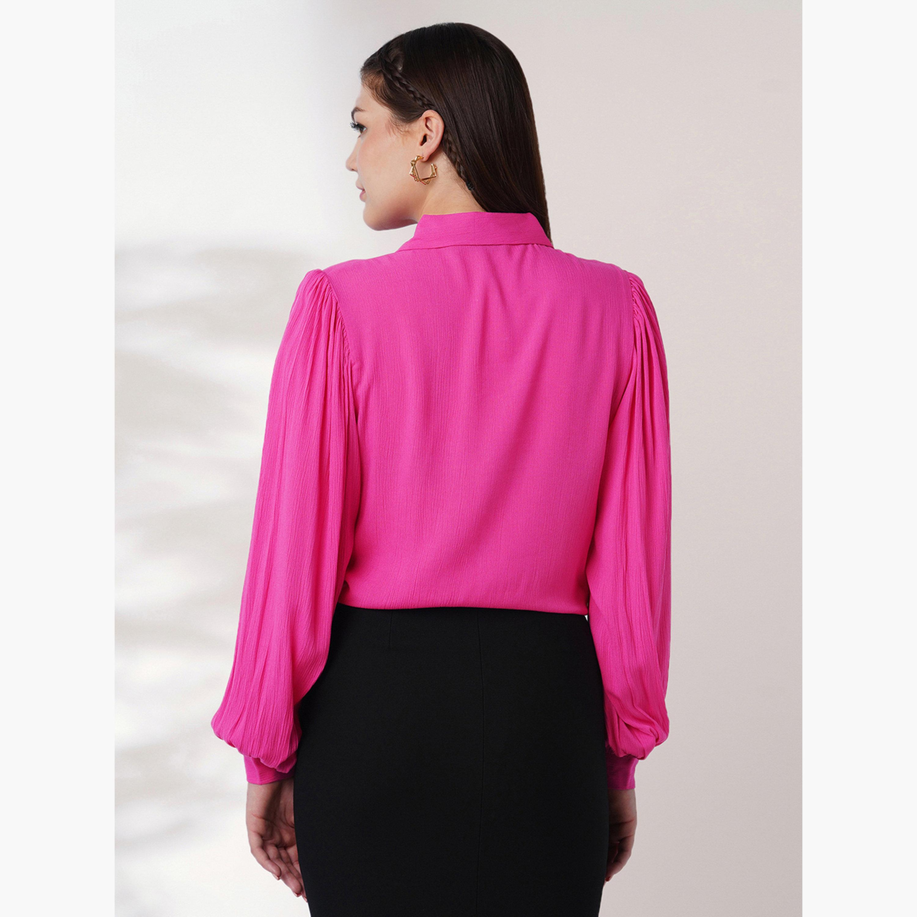 غلوبوس × ستايلي - قميص وردي بأكمام منفوخة وأزرار للنساء-women-clothing-shirtsandblouses-shirts-image-3