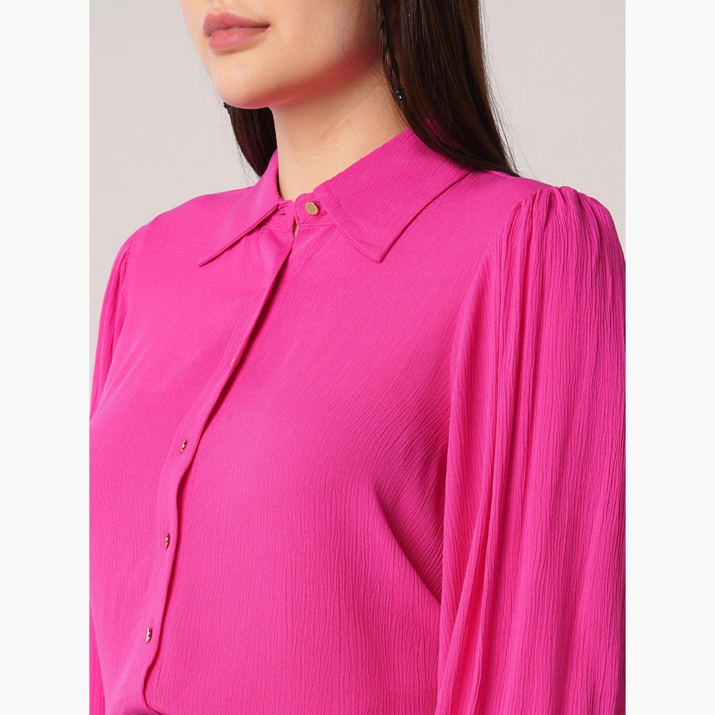 Globus X Styli Women Pink Balloon Sleeves Buttoned Shirt-women-clothing-shirtsandblouses-shirts-image-4