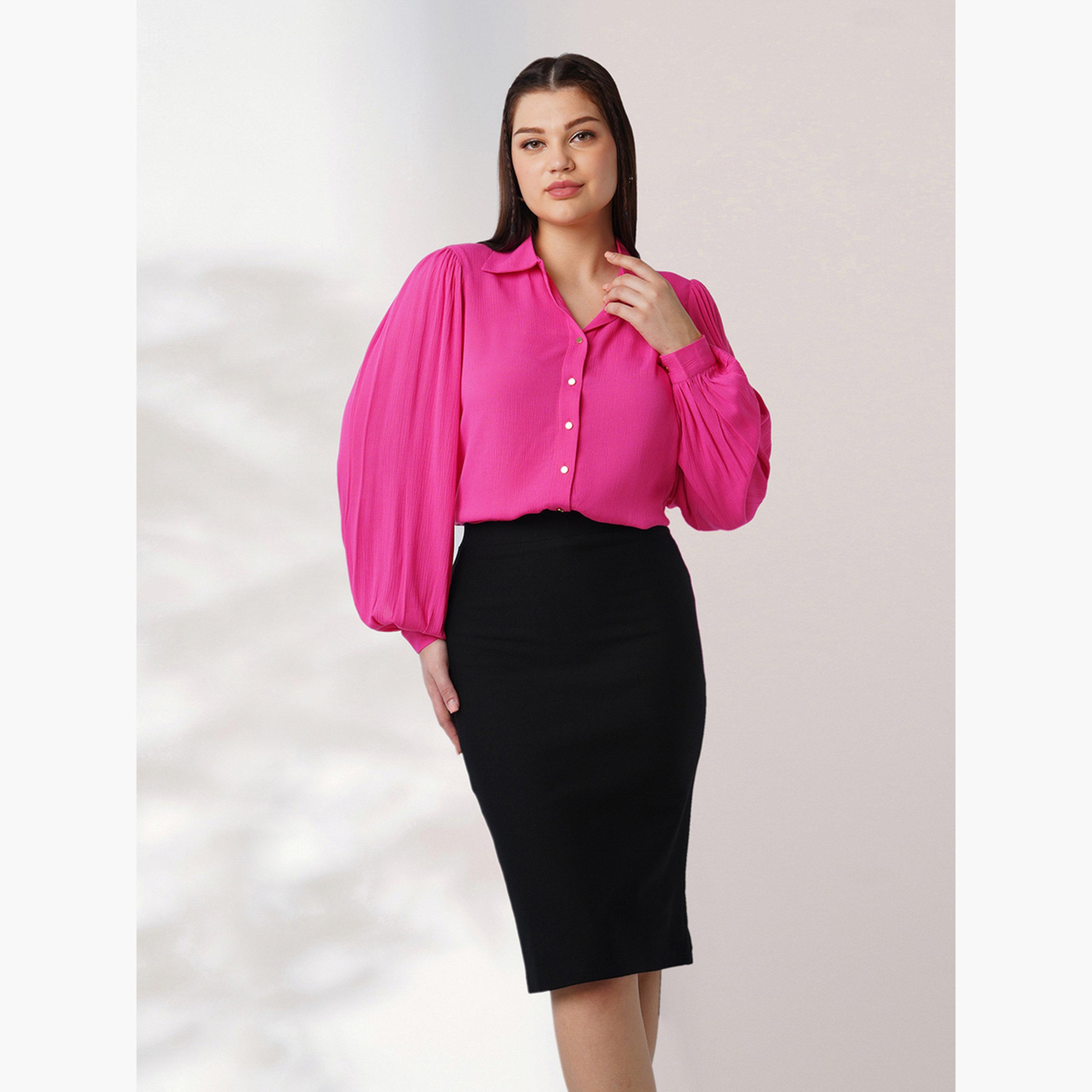 Globus X Styli Women Pink Balloon Sleeves Buttoned Shirt-women-clothing-shirtsandblouses-shirts-image-5