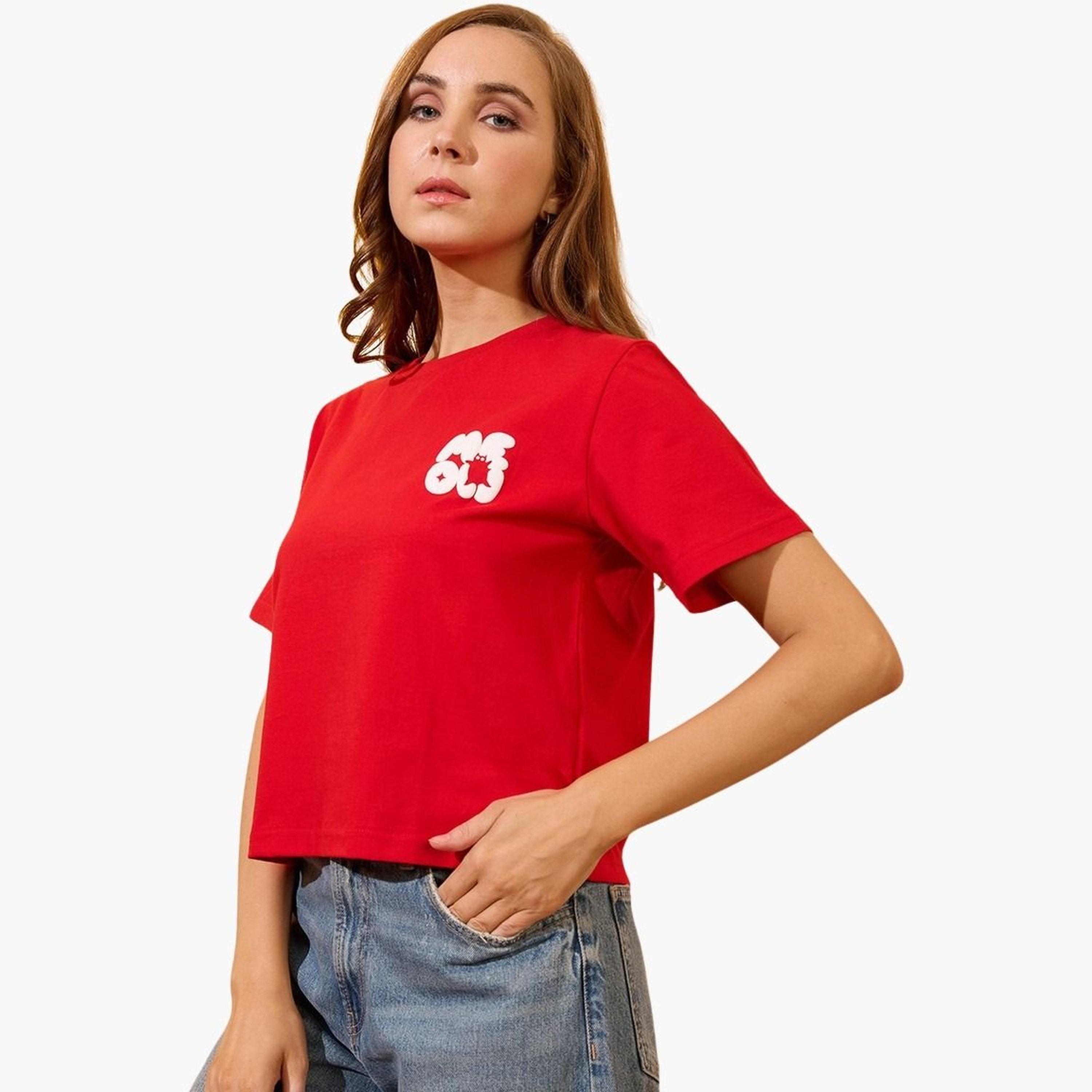 Globus X Styli Women Red Round Neck Graphic Print Oversized T-Shirt-women-clothing-tshirts-image-1