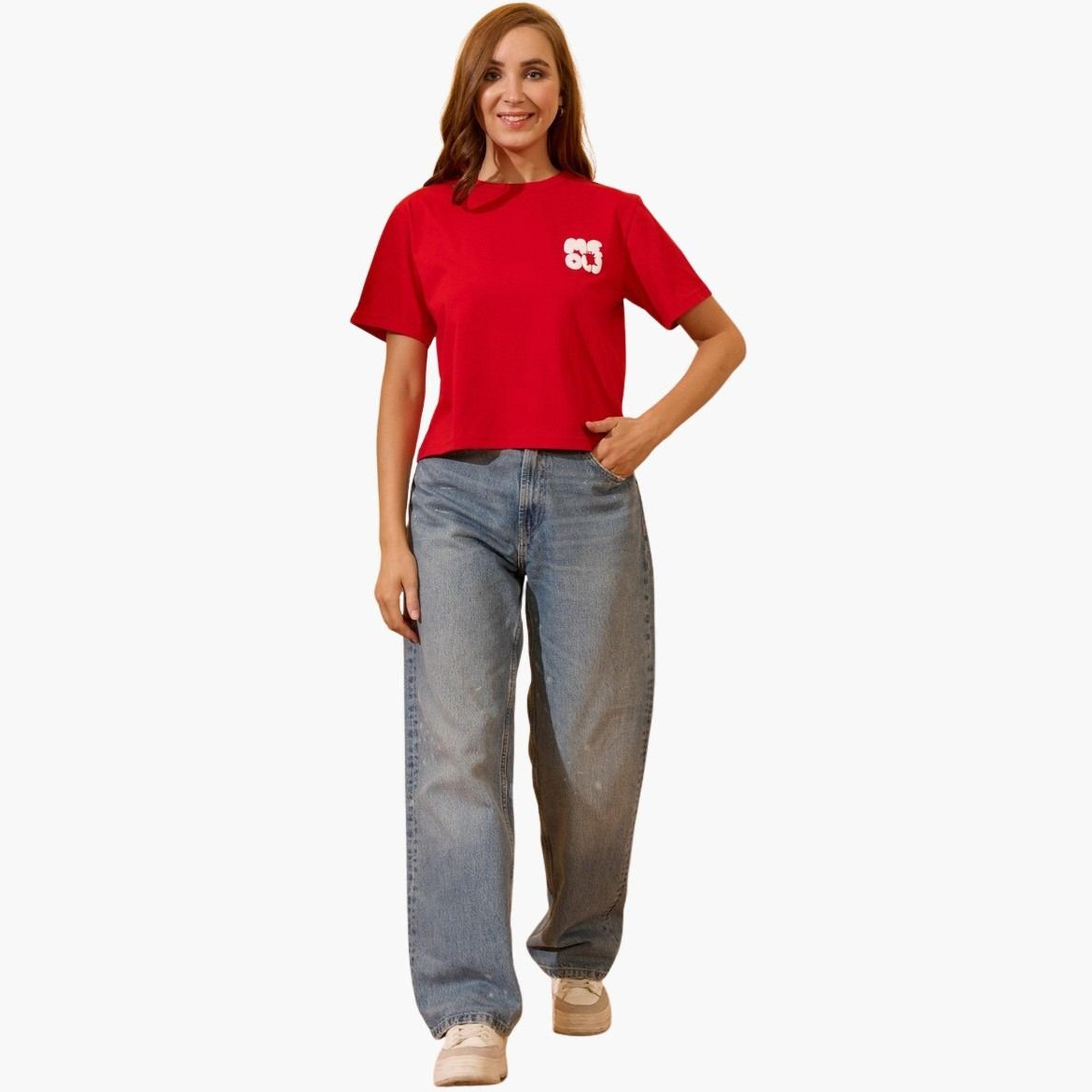 Globus X Styli Women Red Round Neck Graphic Print Oversized T-Shirt-women-clothing-tshirts-image-2