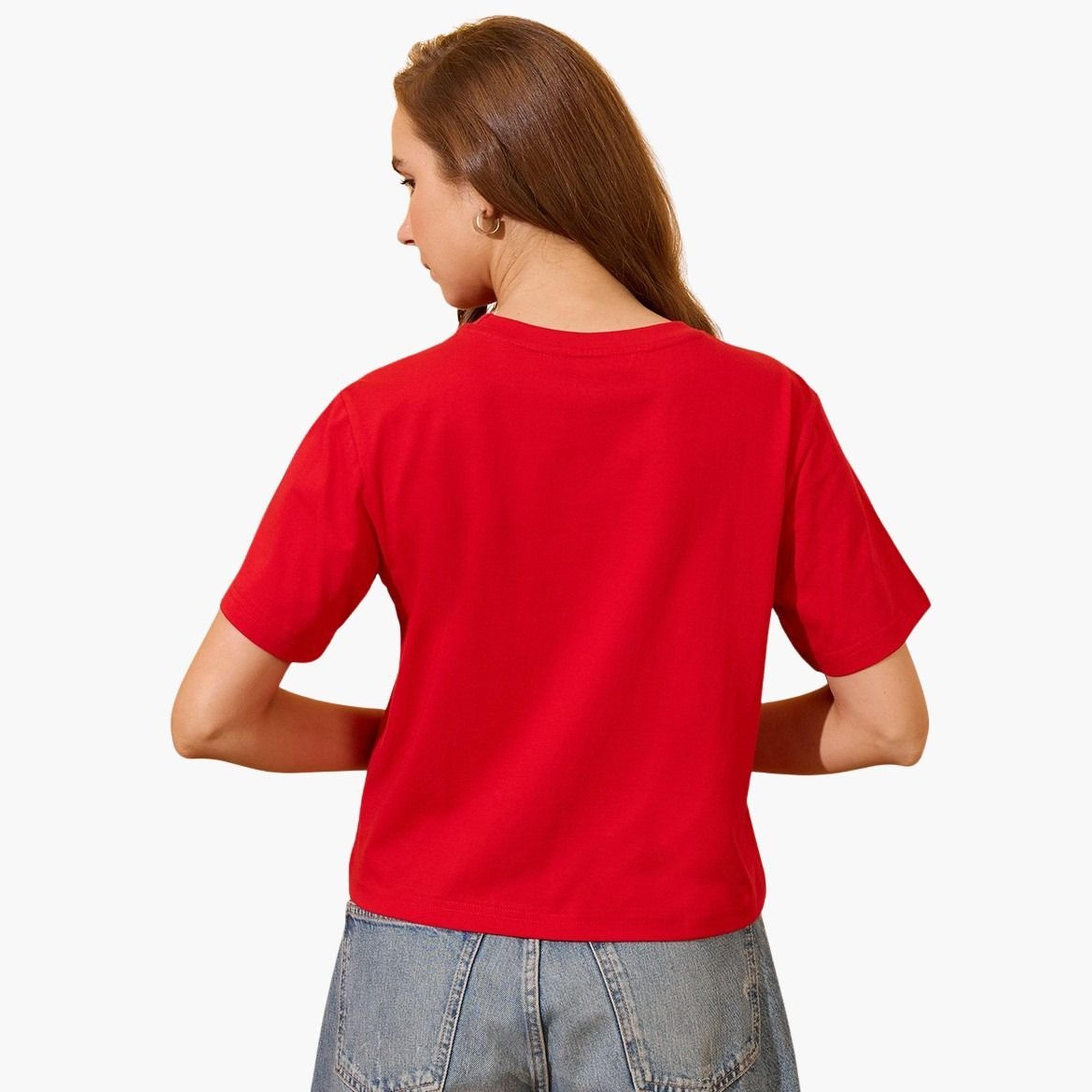 Globus X Styli Women Red Round Neck Graphic Print Oversized T-Shirt-women-clothing-tshirts-image-3