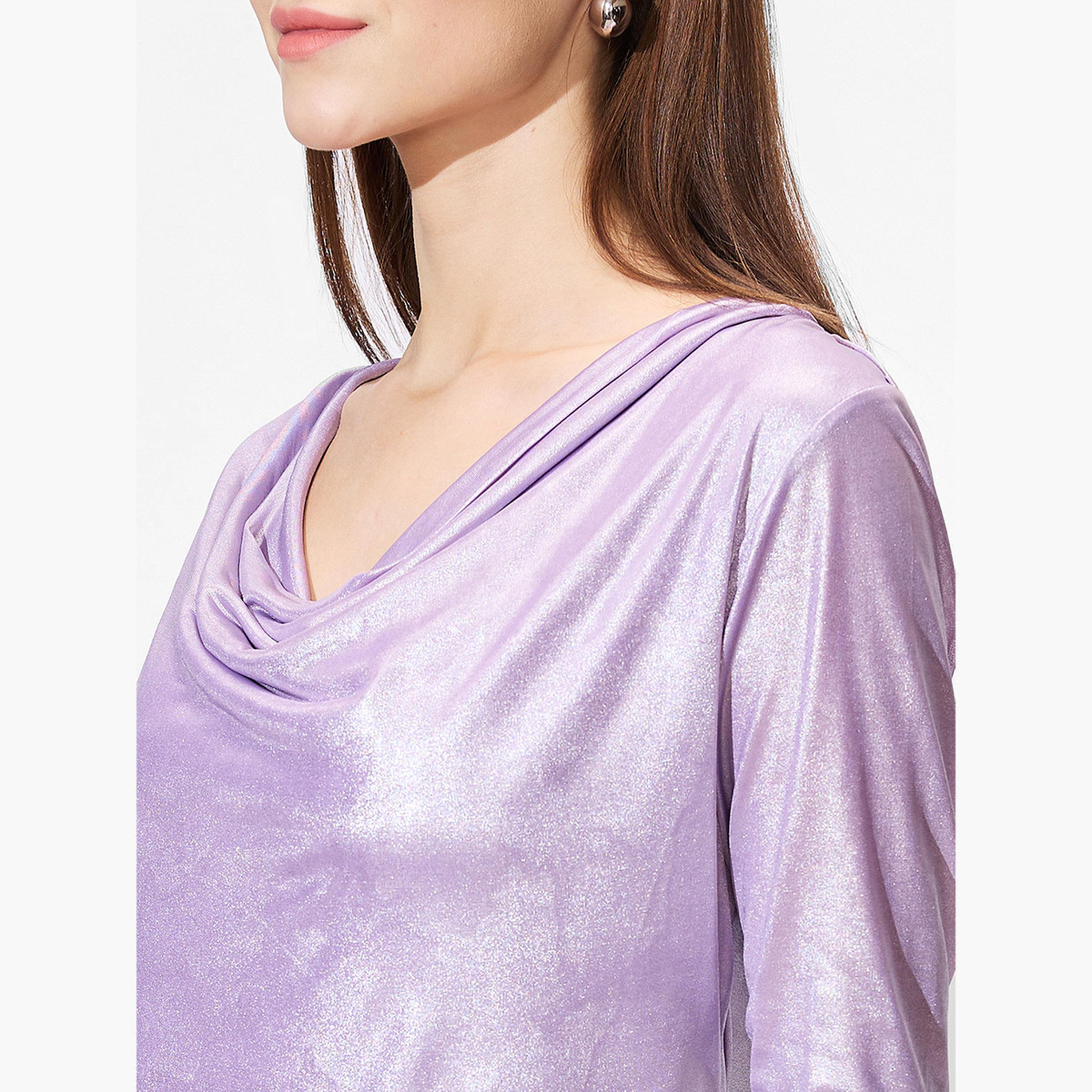 غلوبوس × ستايلي - بلوزة لون لافندر بأكمام طويلة وياقة دائرية للنساء-women-clothing-tshirts-image-4