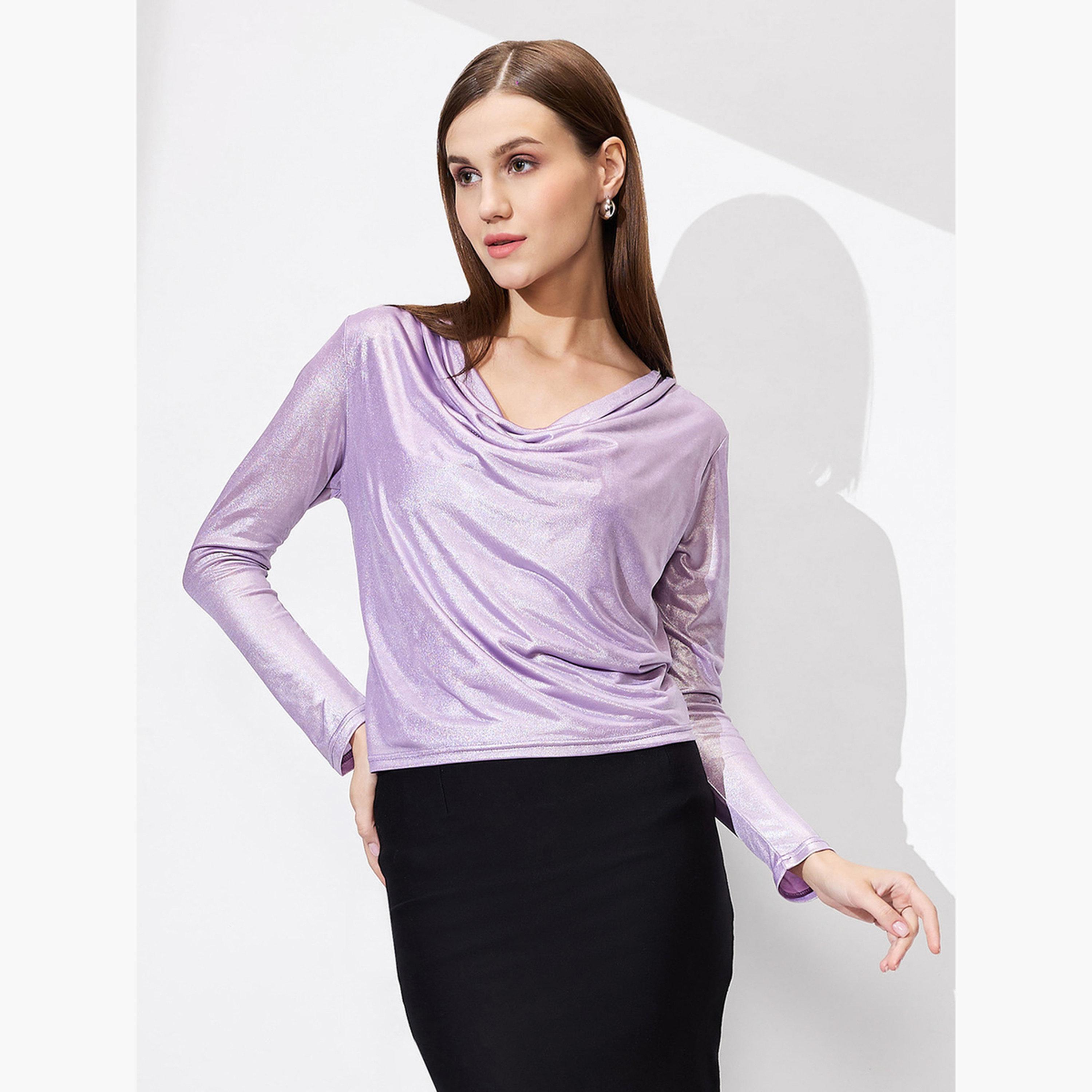 غلوبوس × ستايلي - بلوزة لون لافندر بأكمام طويلة وياقة دائرية للنساء-women-clothing-tshirts-image-5