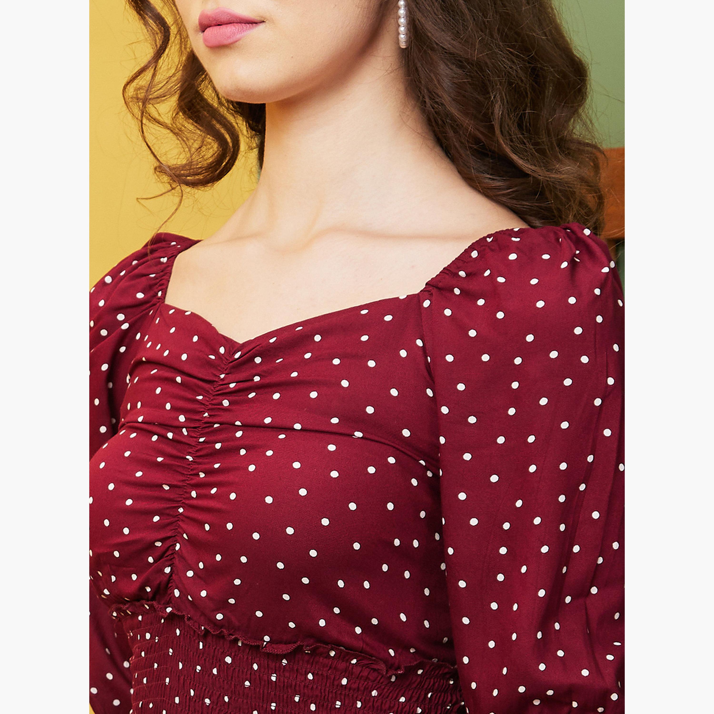 غلوبوس × ستايلي - بلوزة مارون منقط بفتحة على شكل قلب للنساء-women-clothing-tshirts-image-4
