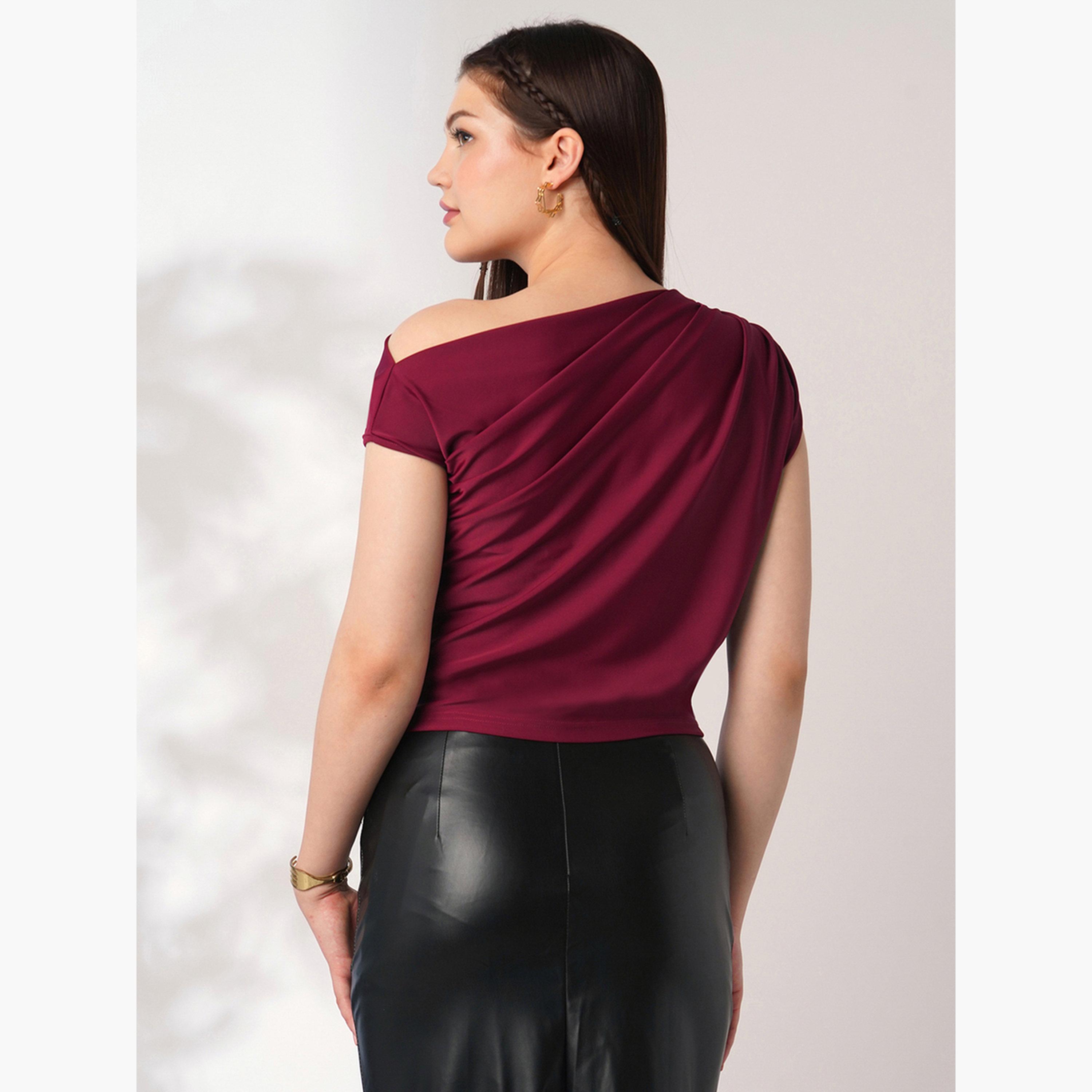 Globus X Styli Women Maroon One Shoulder Top-women-clothing-tshirts-image-3