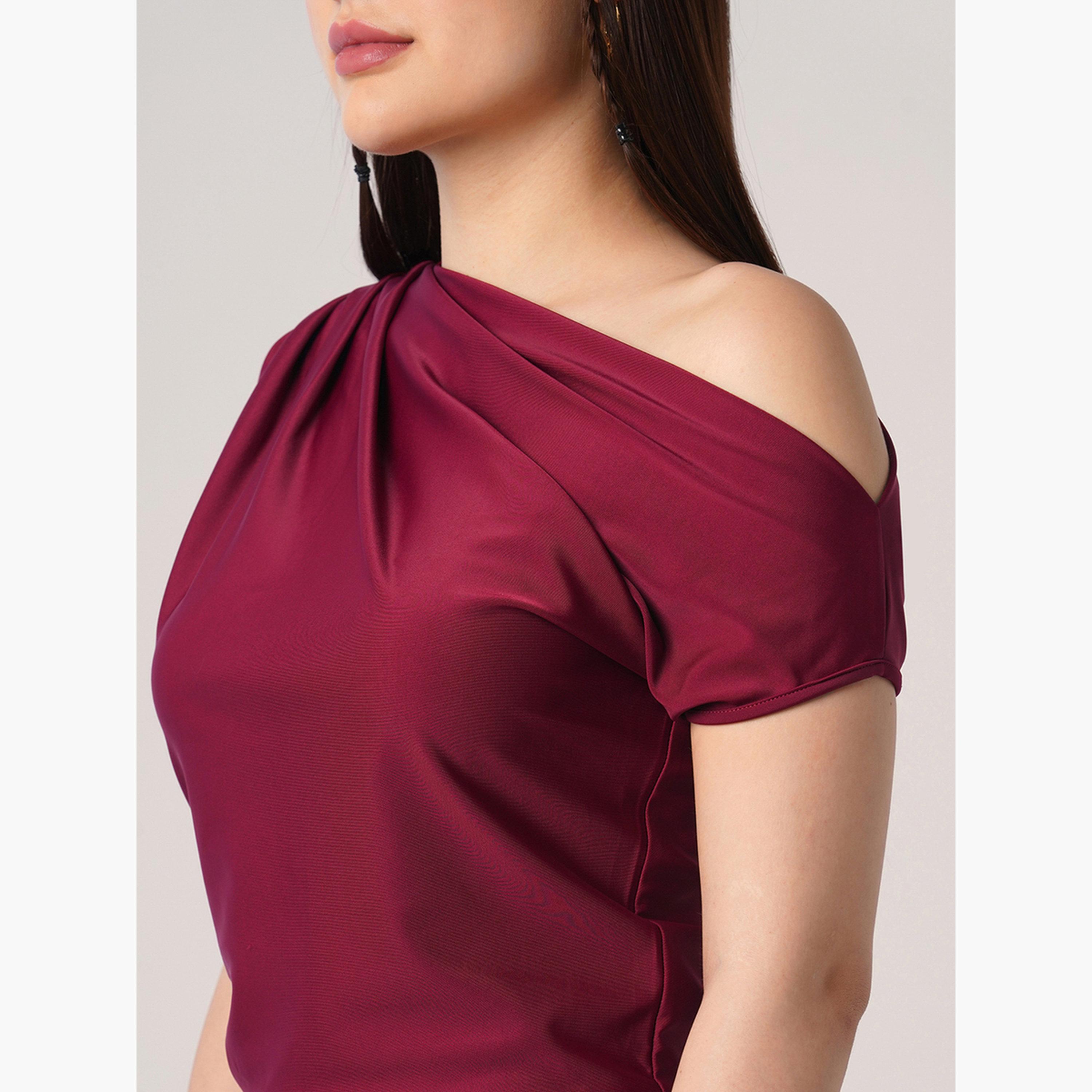غلوبوس × ستايلي - بلوزة كستنائية بكتف واحد للنساء-women-clothing-tshirts-image-4