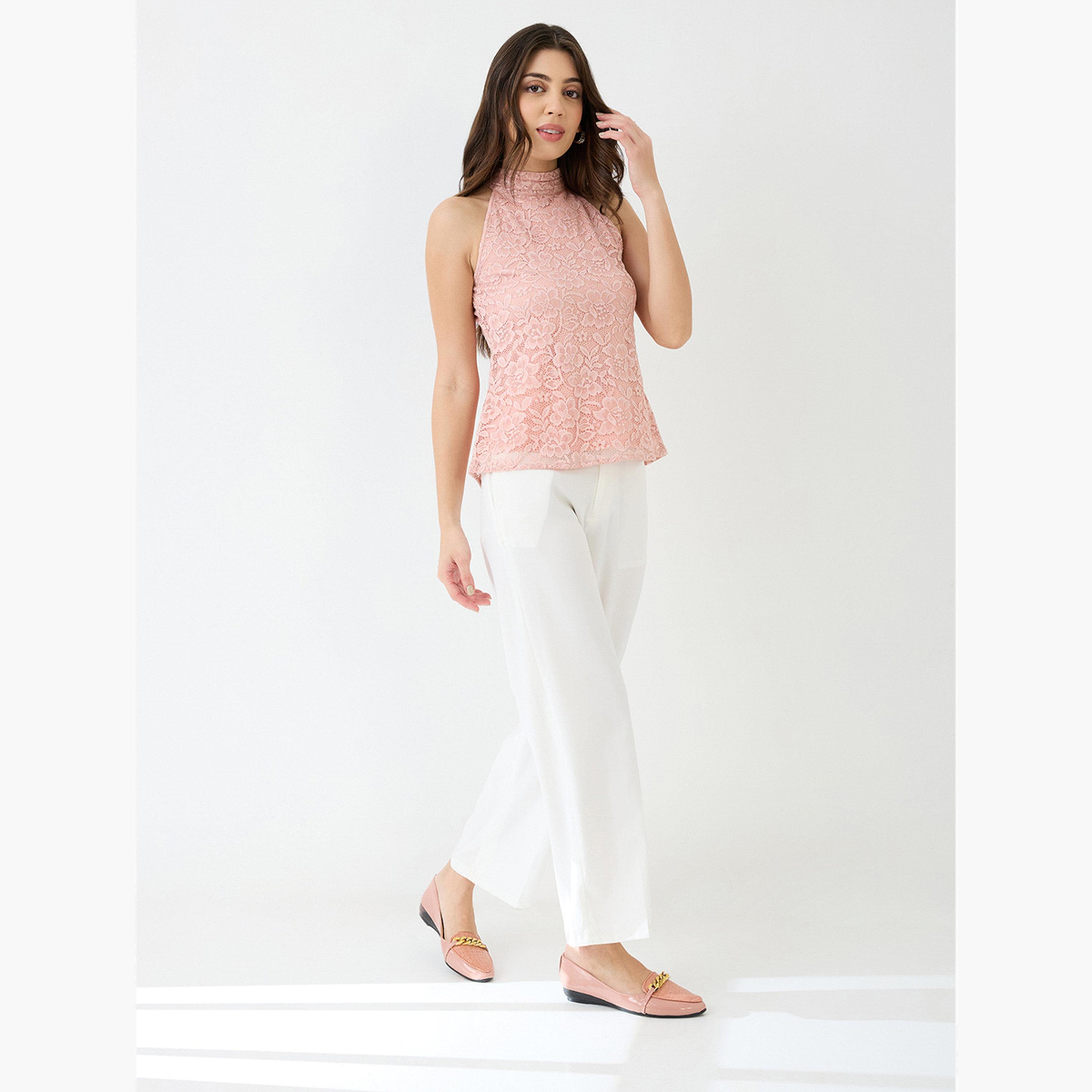 Globus X Styli Women Pink Floral Lace Sleeveless Top-women-clothing-tshirts-image-2