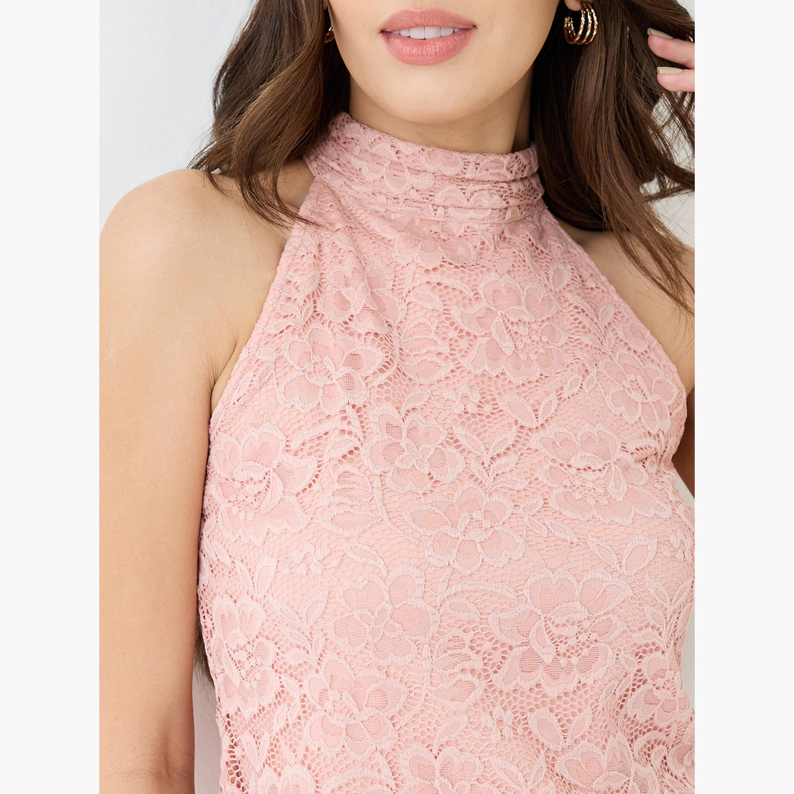 Globus X Styli Women Pink Floral Lace Sleeveless Top-women-clothing-tshirts-image-4