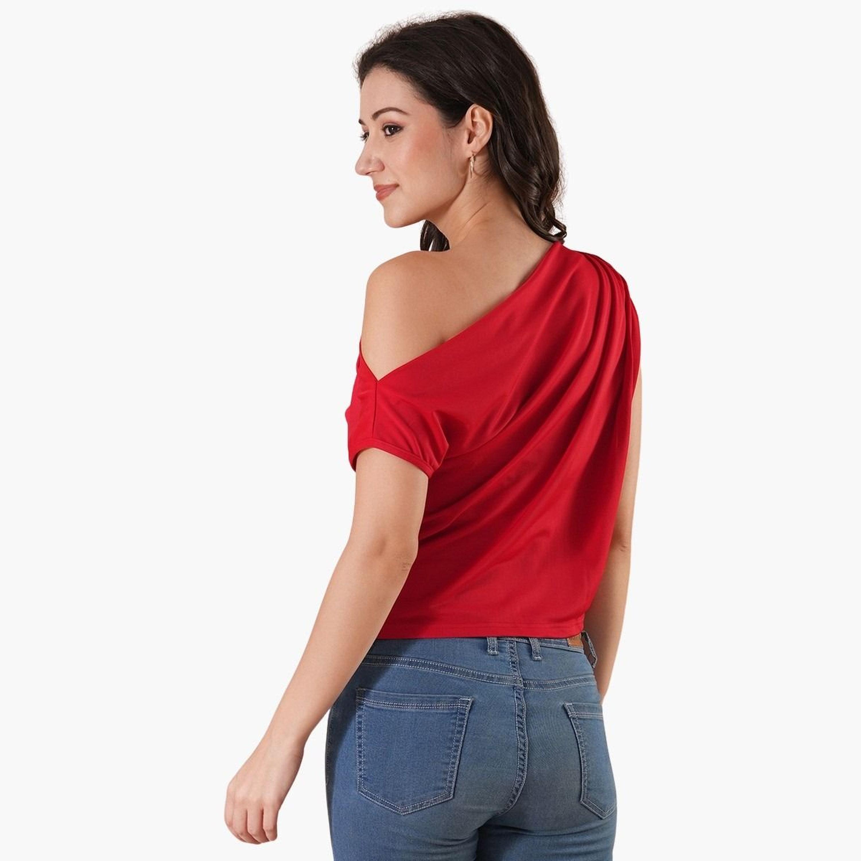 غلوبوس × ستايلي - بلوزة حمراء بكتف واحد للنساء-women-clothing-tshirts-image-3