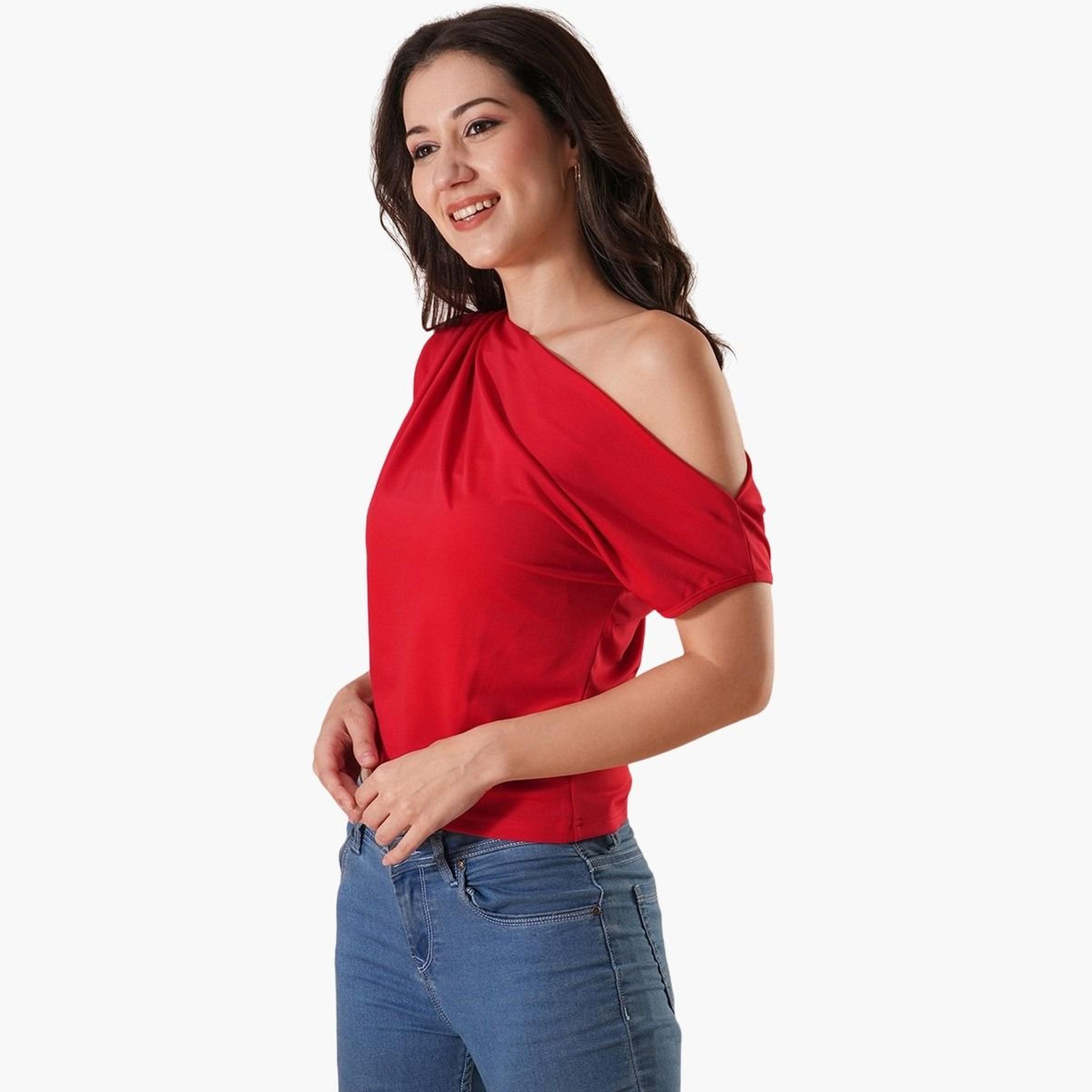 غلوبوس × ستايلي - بلوزة حمراء بكتف واحد للنساء-women-clothing-tshirts-image-5
