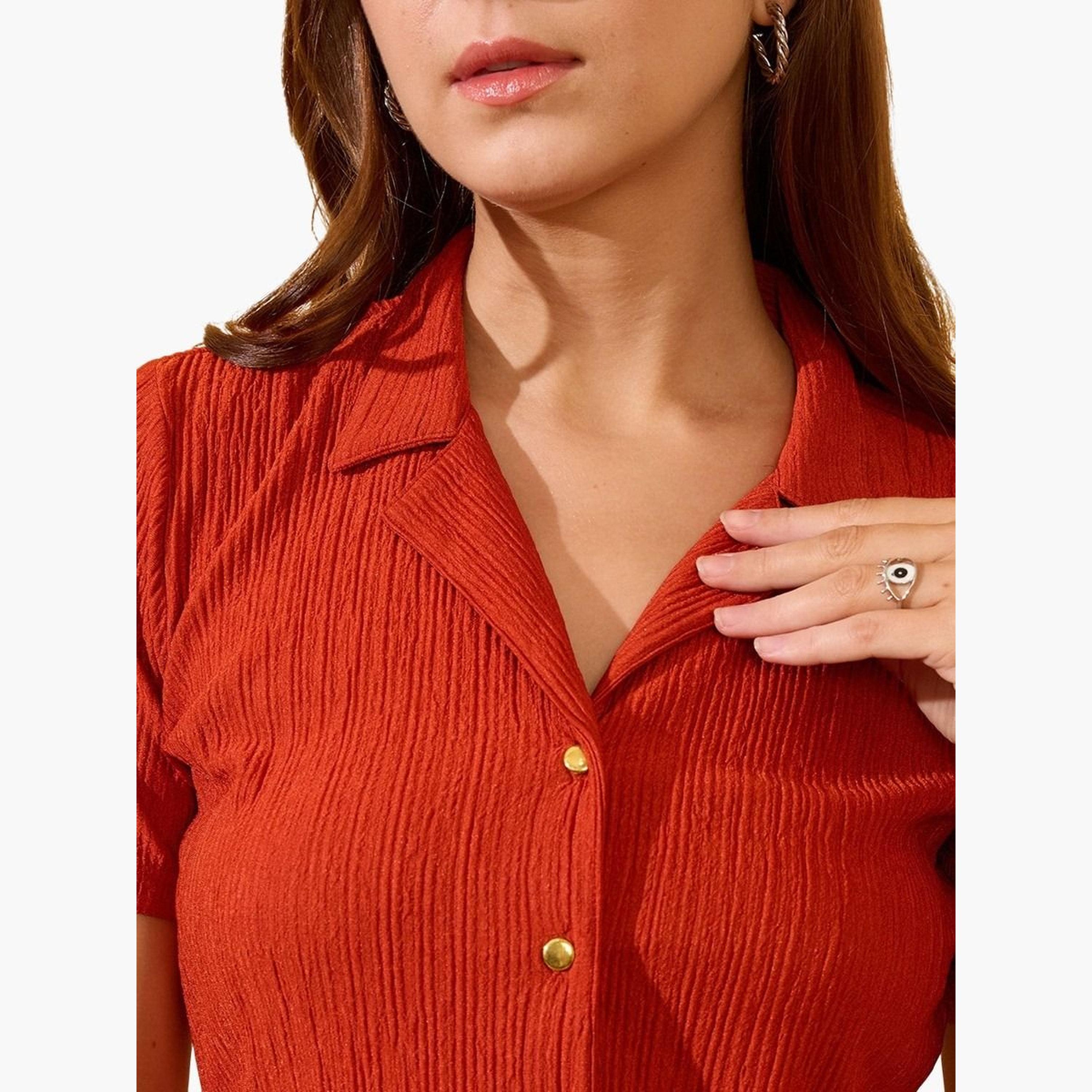 غلوبوس × ستايلي - قميص صدئ مضلع بأكمام قصيرة للنساء-women-clothing-shirtsandblouses-shirts-image-4
