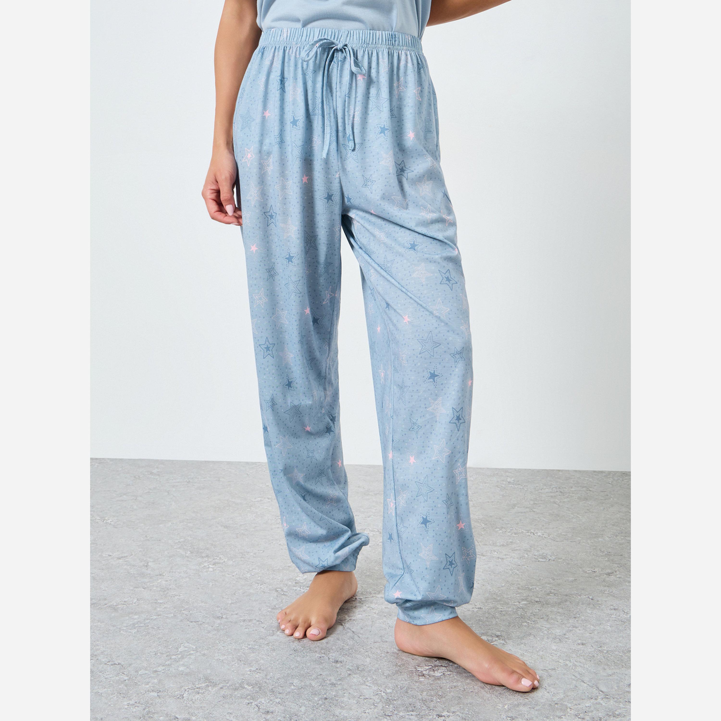 Styli SOLID DROP SHOULDER TEE & AOP SKETCHY STAR CUFFED PYJAMA-women-clothing-nightwear-pyjamas-longsets-image-4