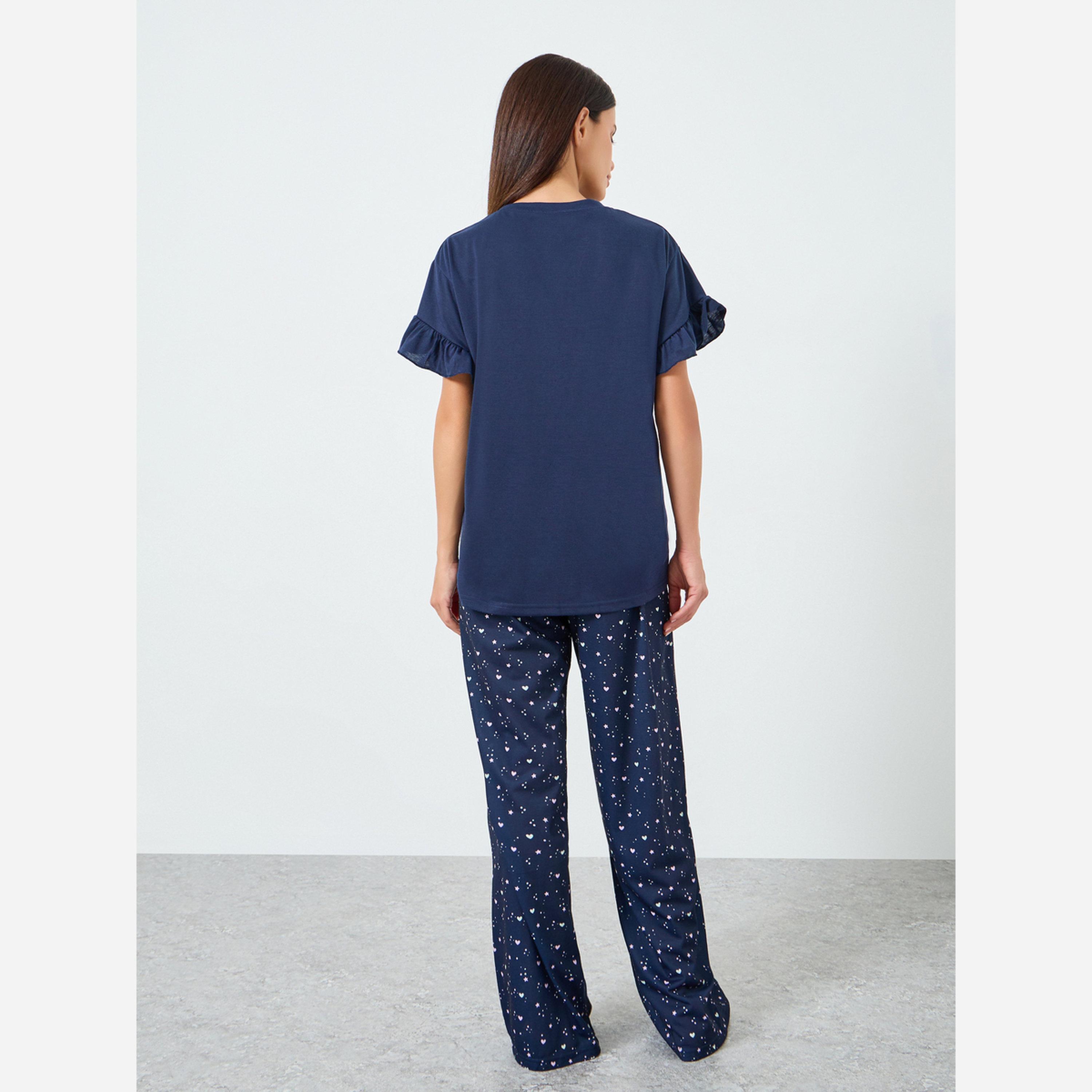 ستايلي - بيجاما تيشيرت أكمام مكشكشة وبنطال طبعة قلب-women-clothing-nightwear-pyjamas-longsets-image-6