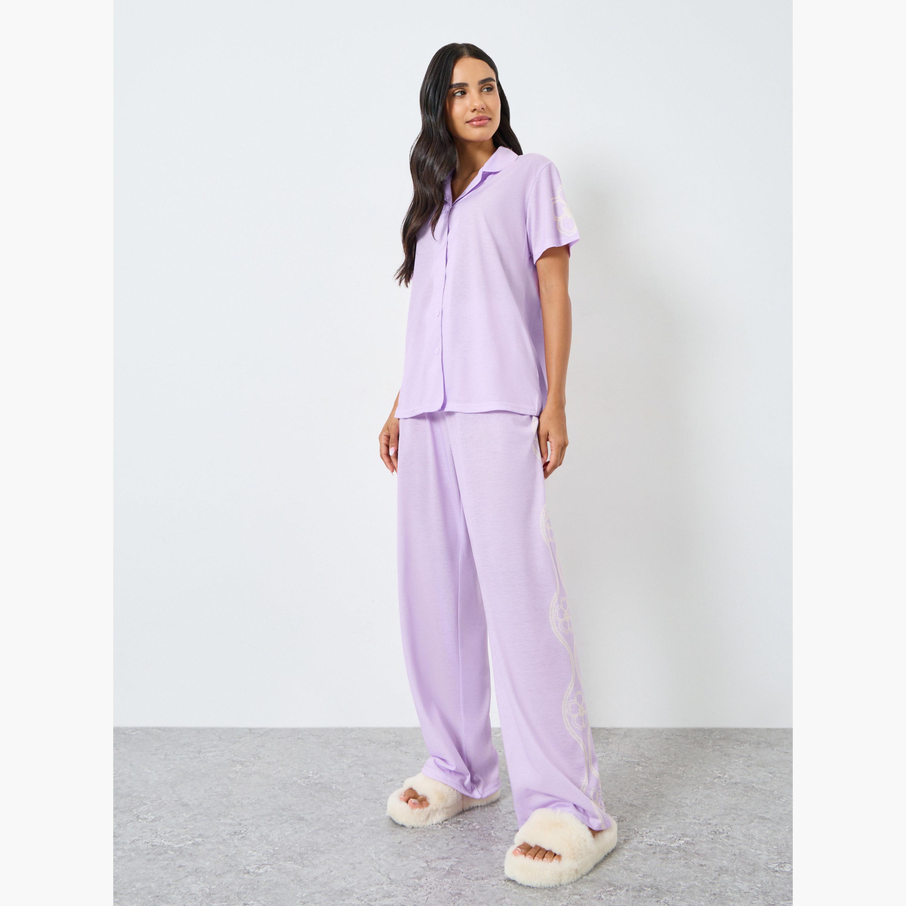 Styli Placement Floral Print Shirt and Pyjama Set-women-clothing-nightwear-pyjamas-longsets-image-1
