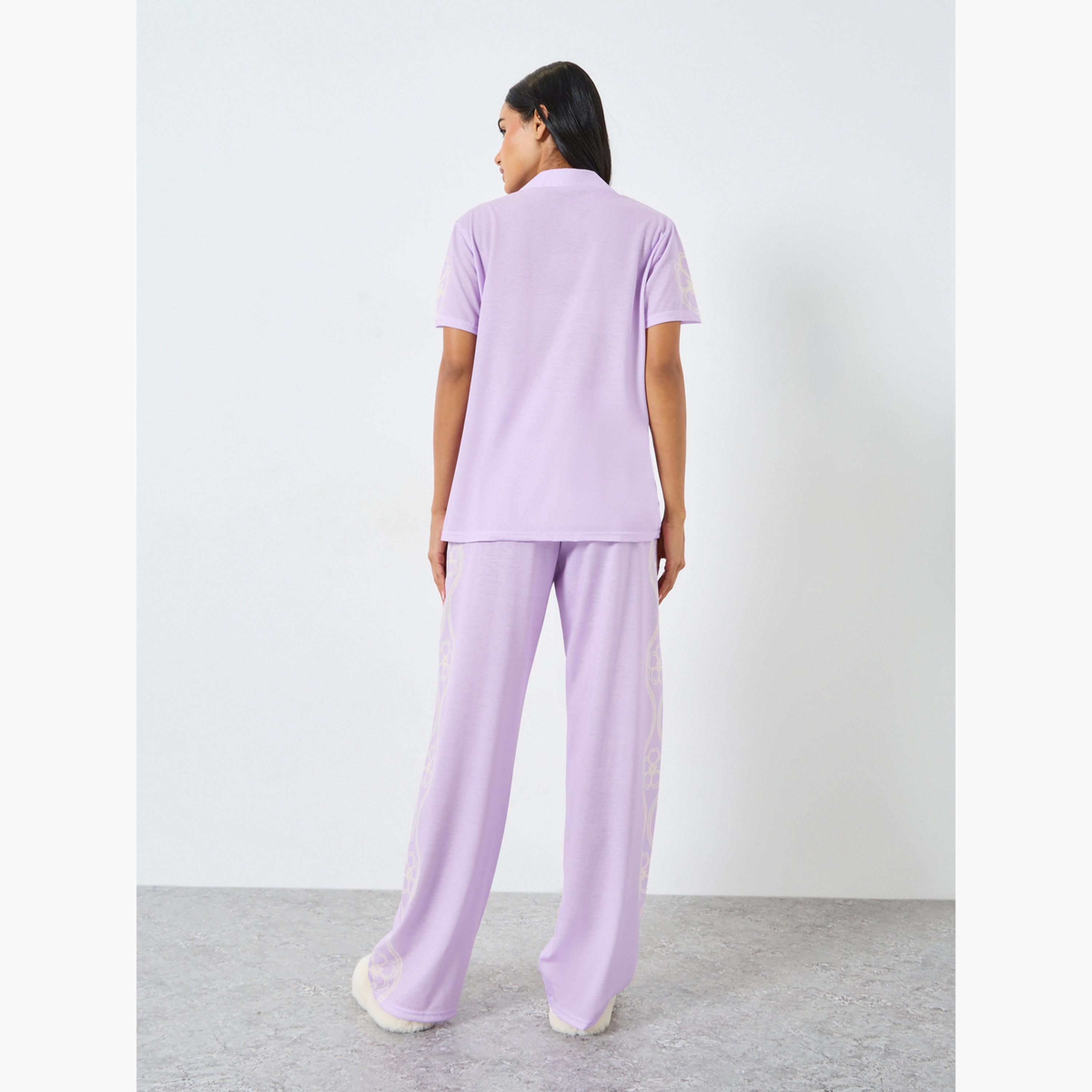 طقم بيجاما من بنطال وقميص بطبعة زهور-women-clothing-nightwear-pyjamas-longsets-image-3