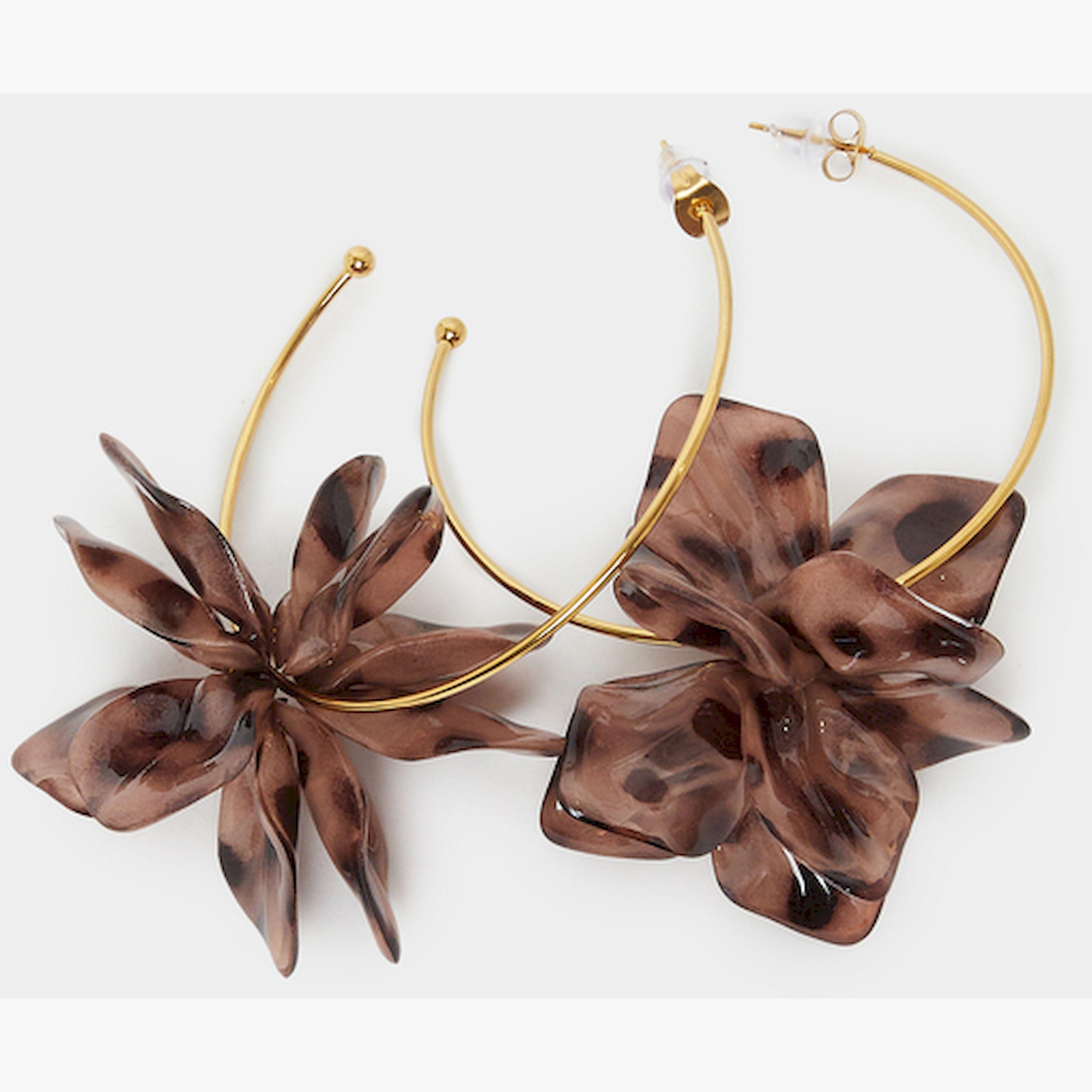 Styli Floral Hoop Earrings with Leopard Print Accent-women-watchesandjewellery-jewellery-earrings-image-3