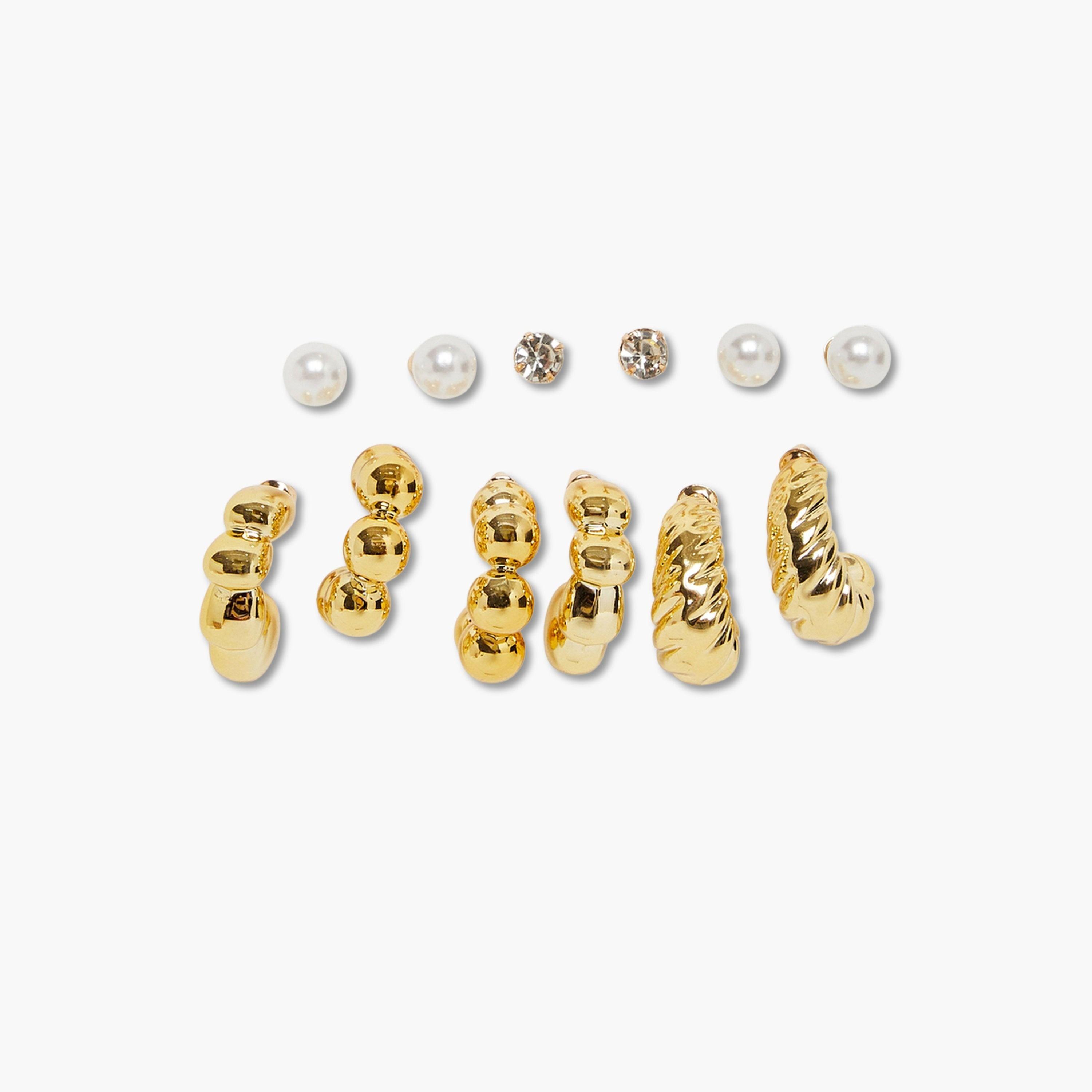 Styli Pack of 6 - Gold Tone Embellished Earrings-women-watchesandjewellery-jewellery-earrings-image-1